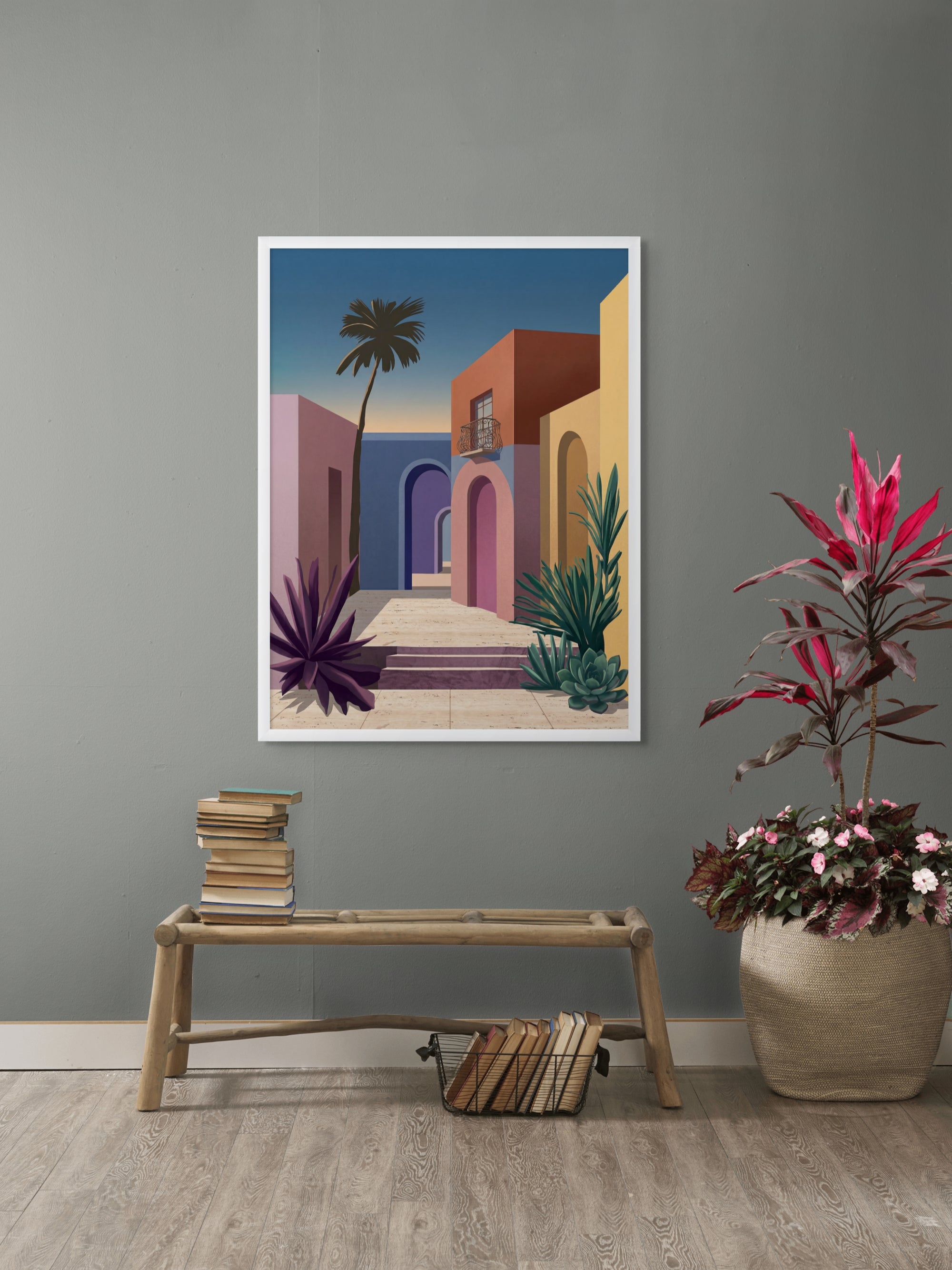Pastelsteeg bij Avondrood Wanddecoratie – Romantisch Straatbeeld Canvas Print
