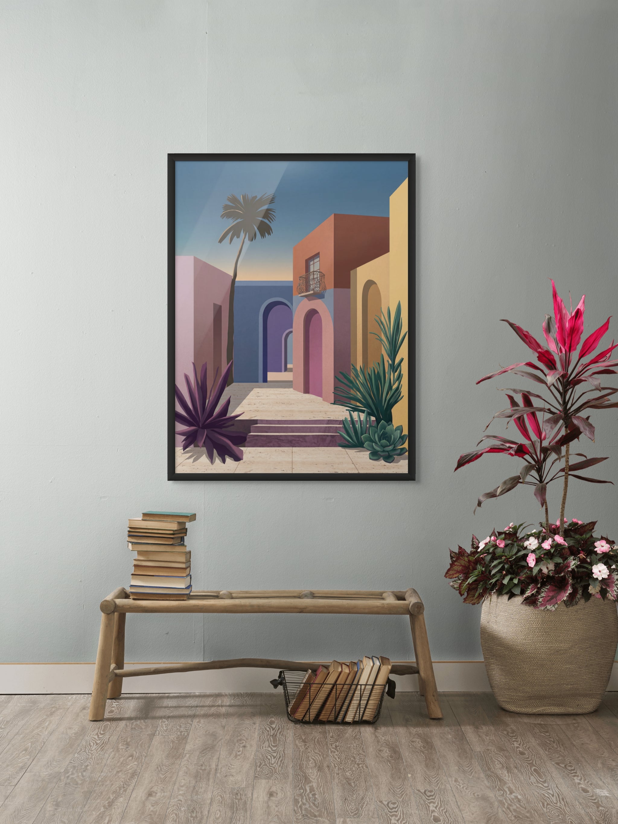 Pastelsteeg bij Avondrood Wanddecoratie – Romantisch Straatbeeld Canvas Print