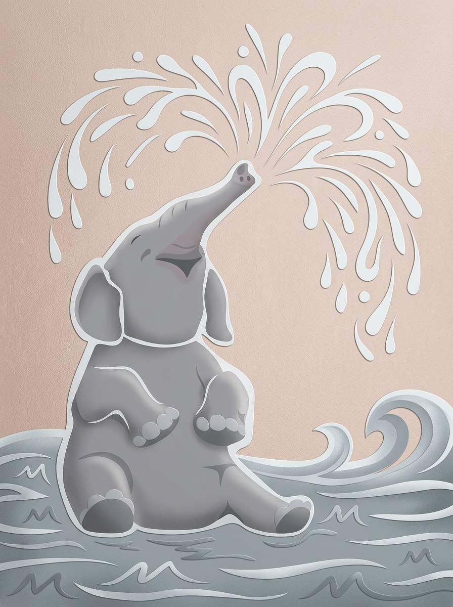 Playful Splash Elephant wanddecoratie met spetterend olifantje vol speelplezier