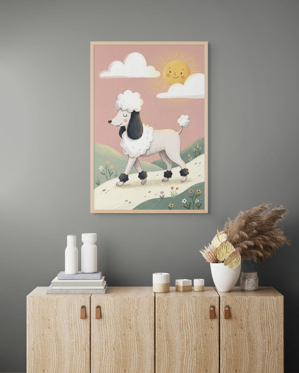 Poedel met Zonnestralen wanddecoratie | ArtifyCanvas