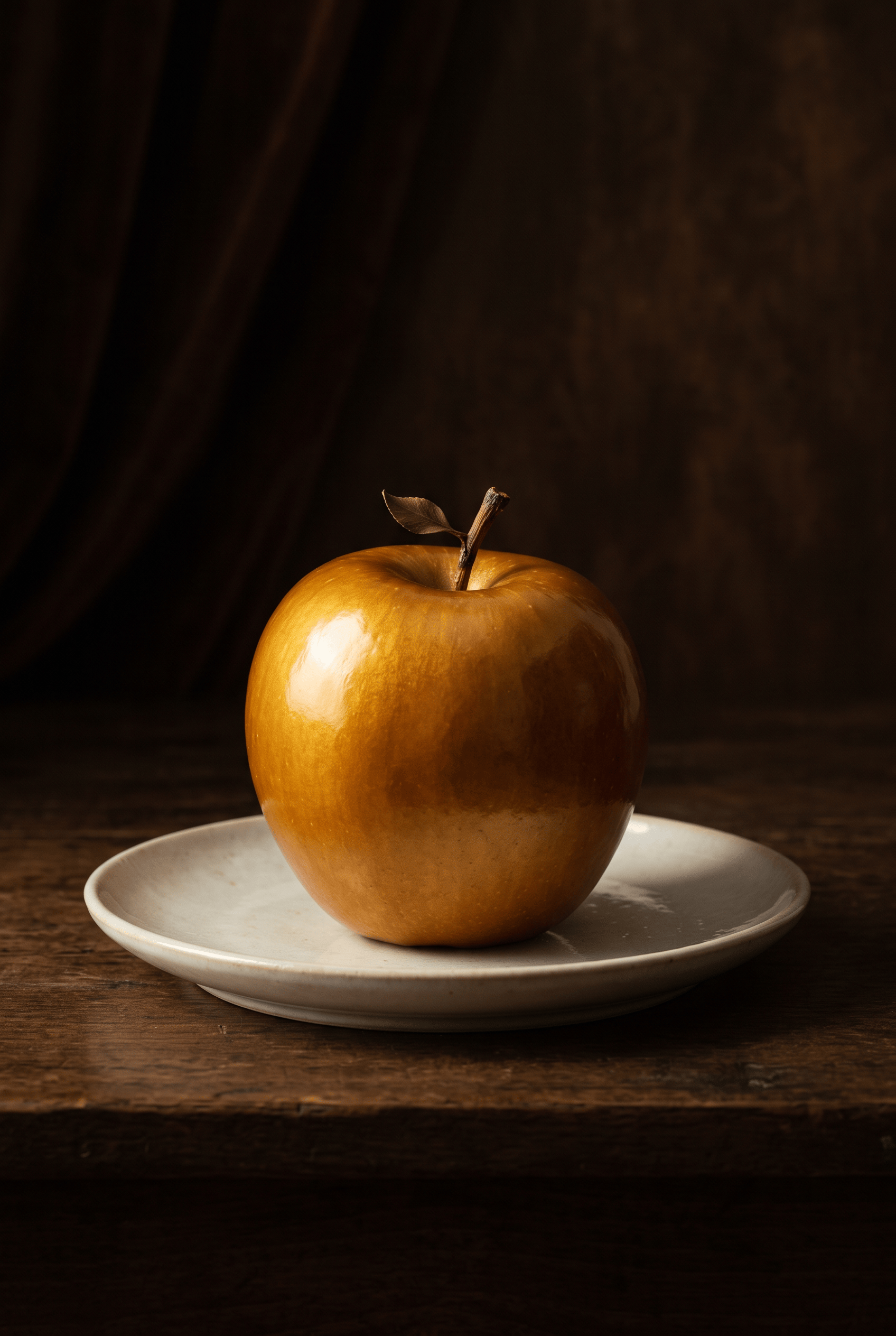 Porseleinen Gouden Appel – gouden appel op een porseleinen bord