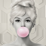 Retro Kauwgom Portret wanddecoratie met speels portret met retro-flair en kauwgombel