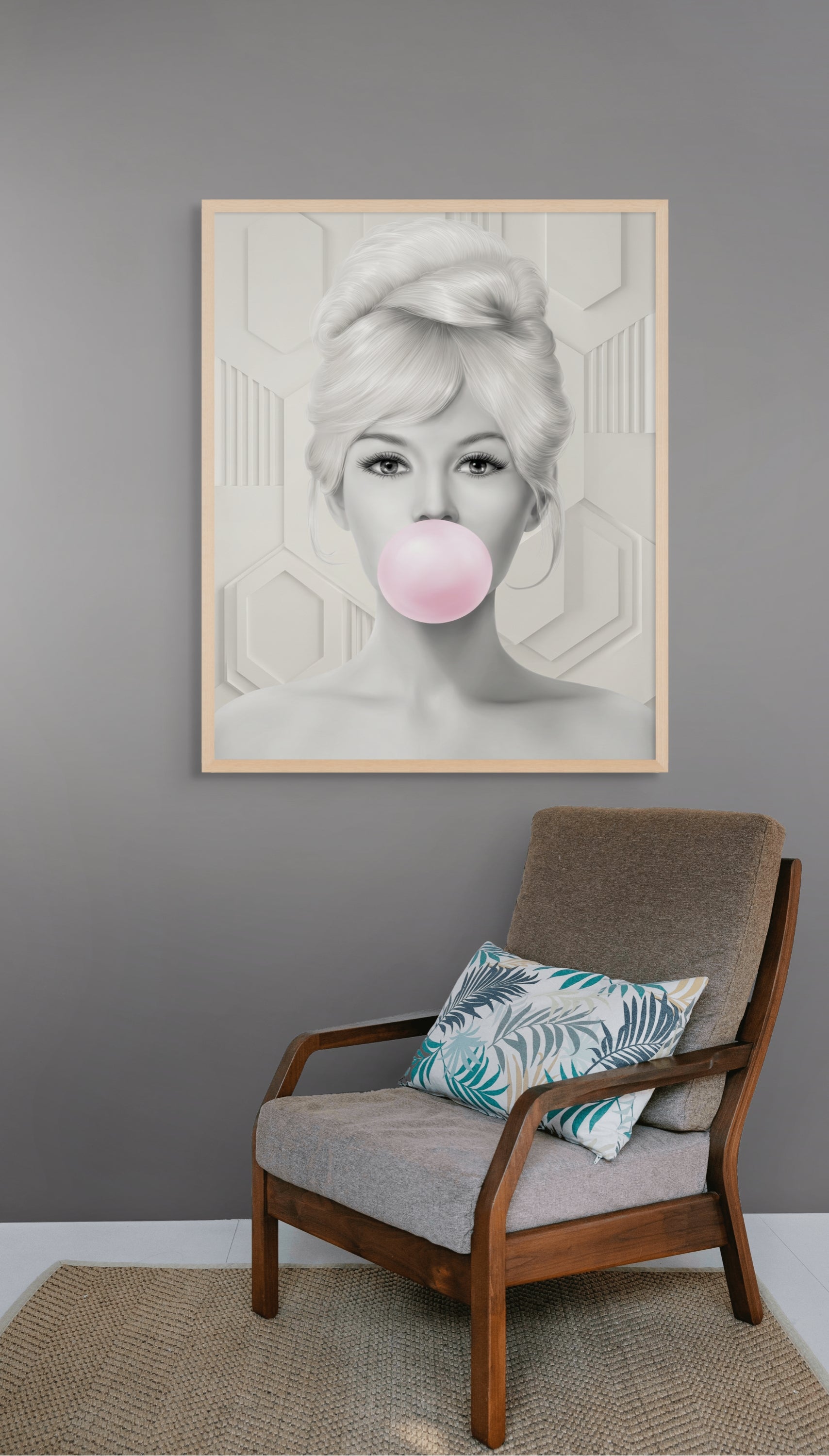 Retro Kauwgom Portret Wanddecoratie – Pop Art Vrouw Canvas Print