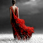 Rode Jurk onder Maanlicht Wanddecoratie – Romantisch Fashion Canvas Print