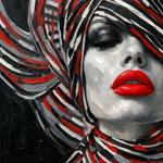 Rode Lippen Abstractie wanddecoratie met expressieve rode lippen in abstracte stijl