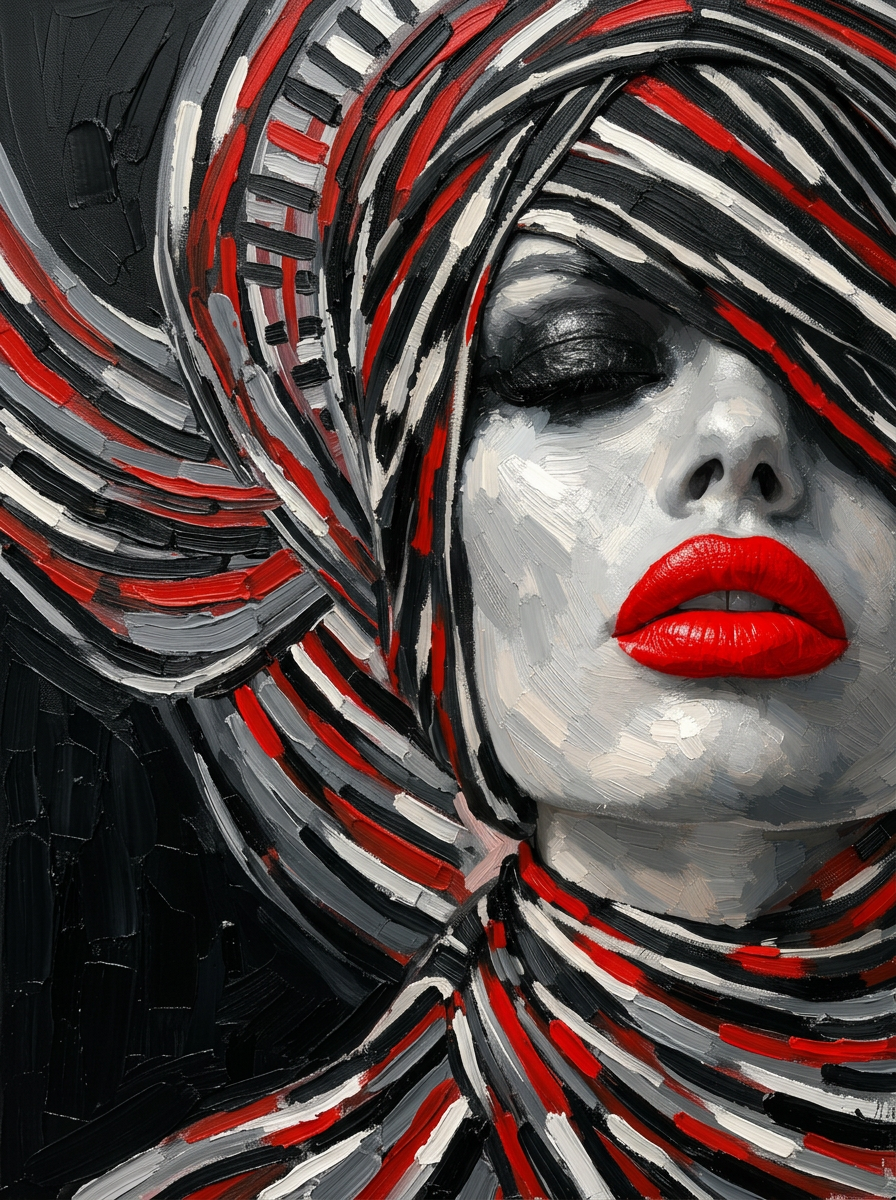 Rode Lippen Abstractie wanddecoratie met expressieve rode lippen in abstracte stijl