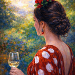 Rosé in Sevilla wanddecoratie met glas rosé in een sfeervol Spaans Sevilla