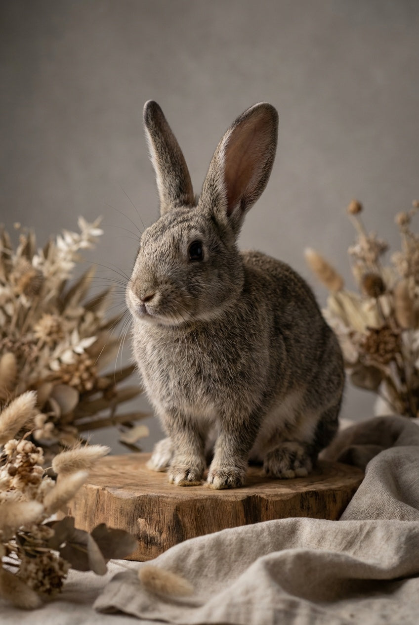 Rustiek Konijn in Natuurlijke Sfeer wanddecoratie met konijn in een warme natuurlijke omgeving