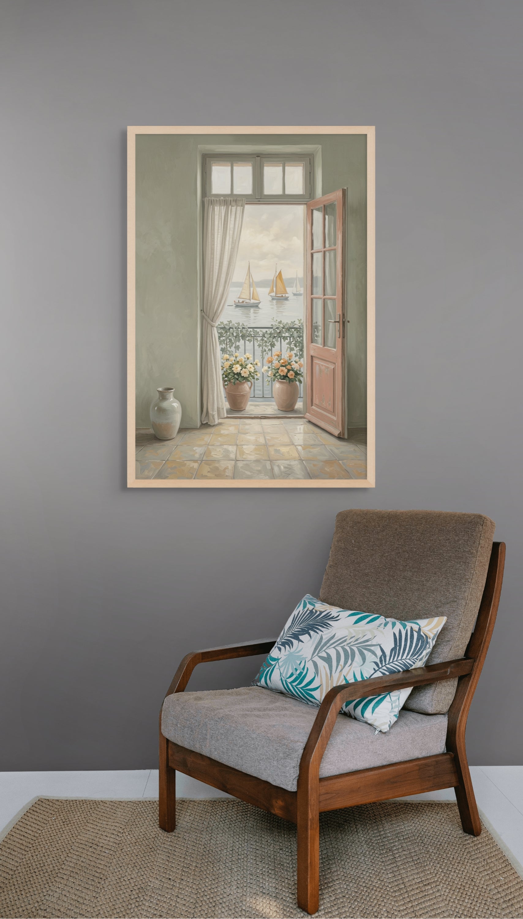 Rustiek Balkon Wanddecoratie Zeezicht – Mediterraans Terras Canvas Print