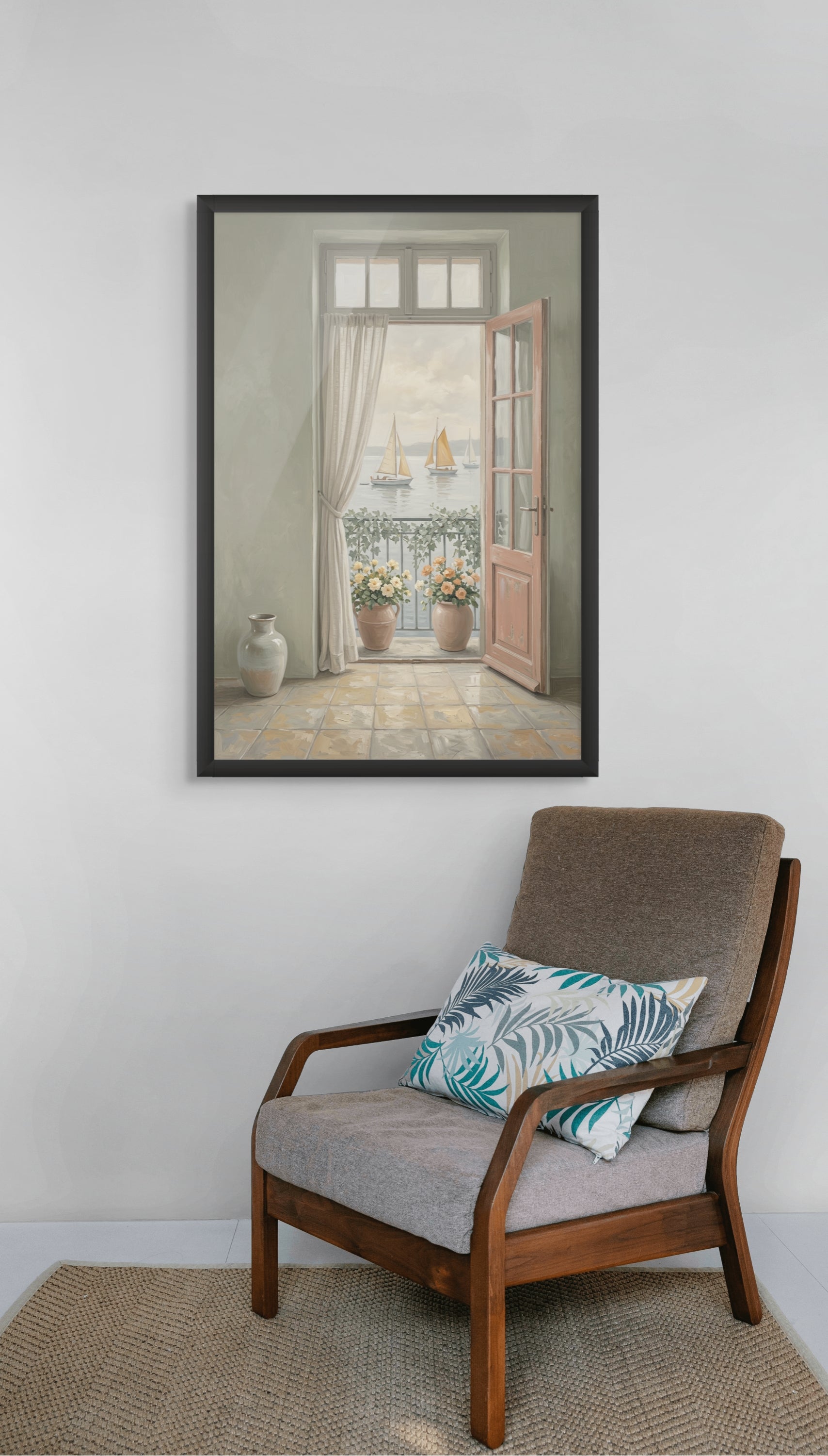Rustiek Balkon Wanddecoratie Zeezicht – Mediterraans Terras Canvas Print