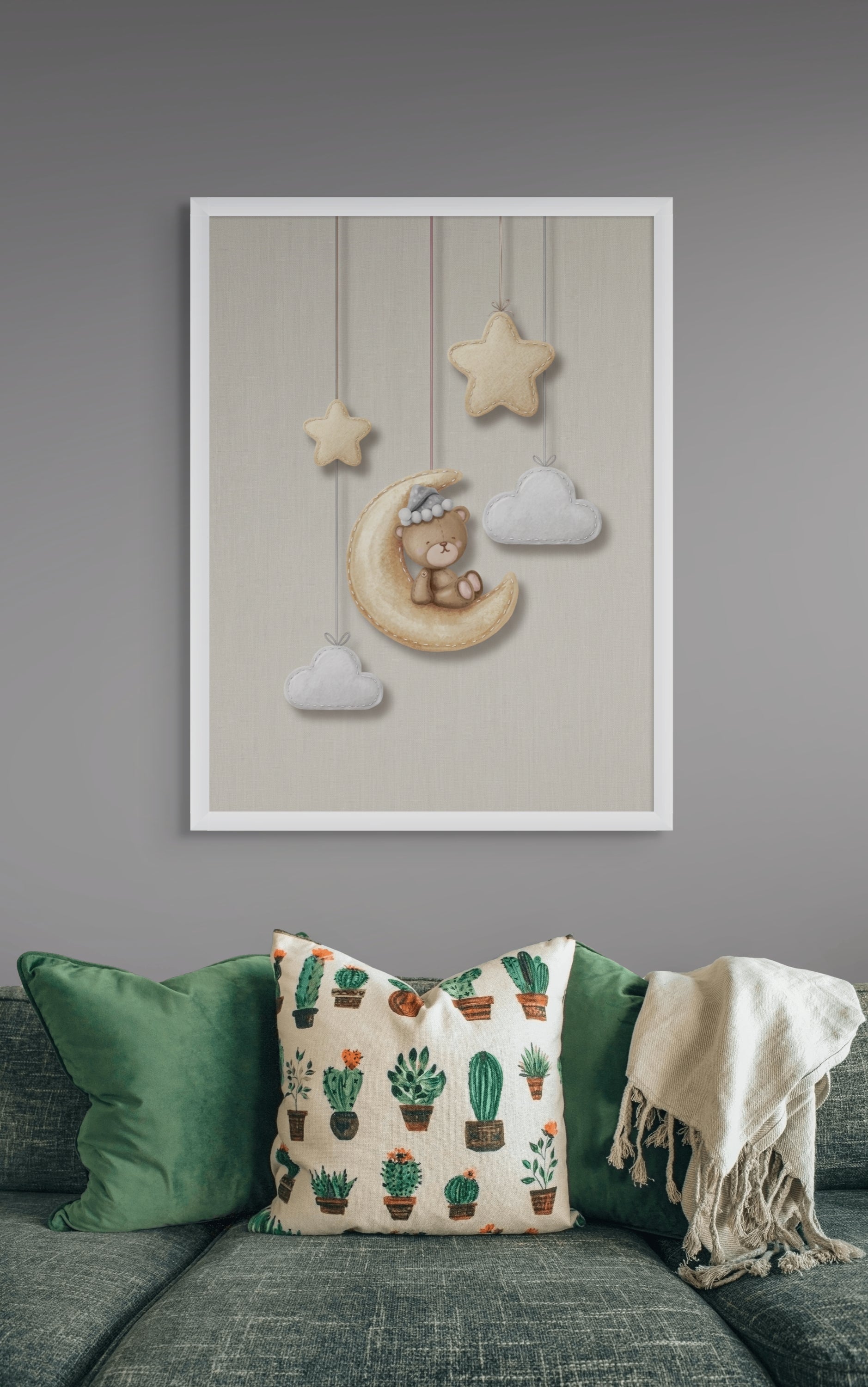 Slapend Beertje Wanddecoratie Babykamer – Schattige Maan Canvas Print