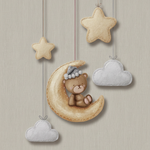 Sleepy Moon Bear Mobile wanddecoratie met slaperig beertje bij maan en sterren