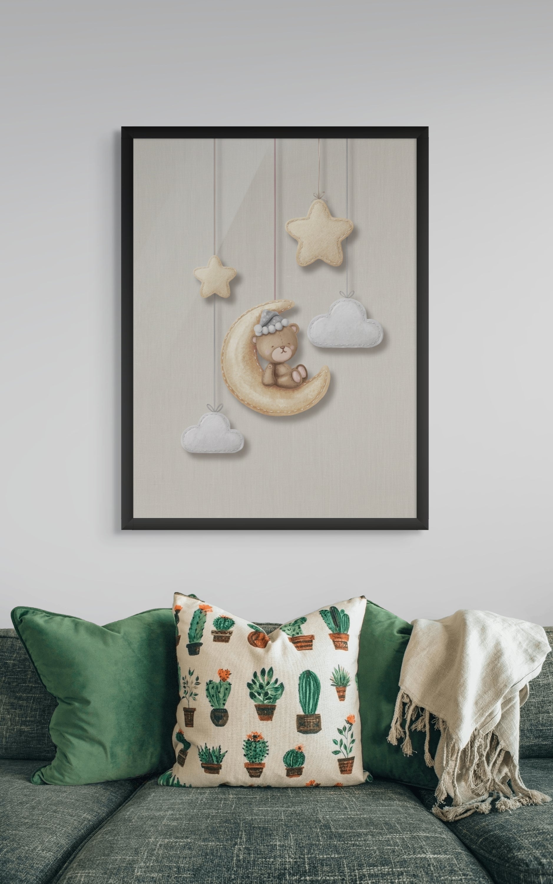 Slapend Beertje Wanddecoratie Babykamer – Schattige Maan Canvas Print
