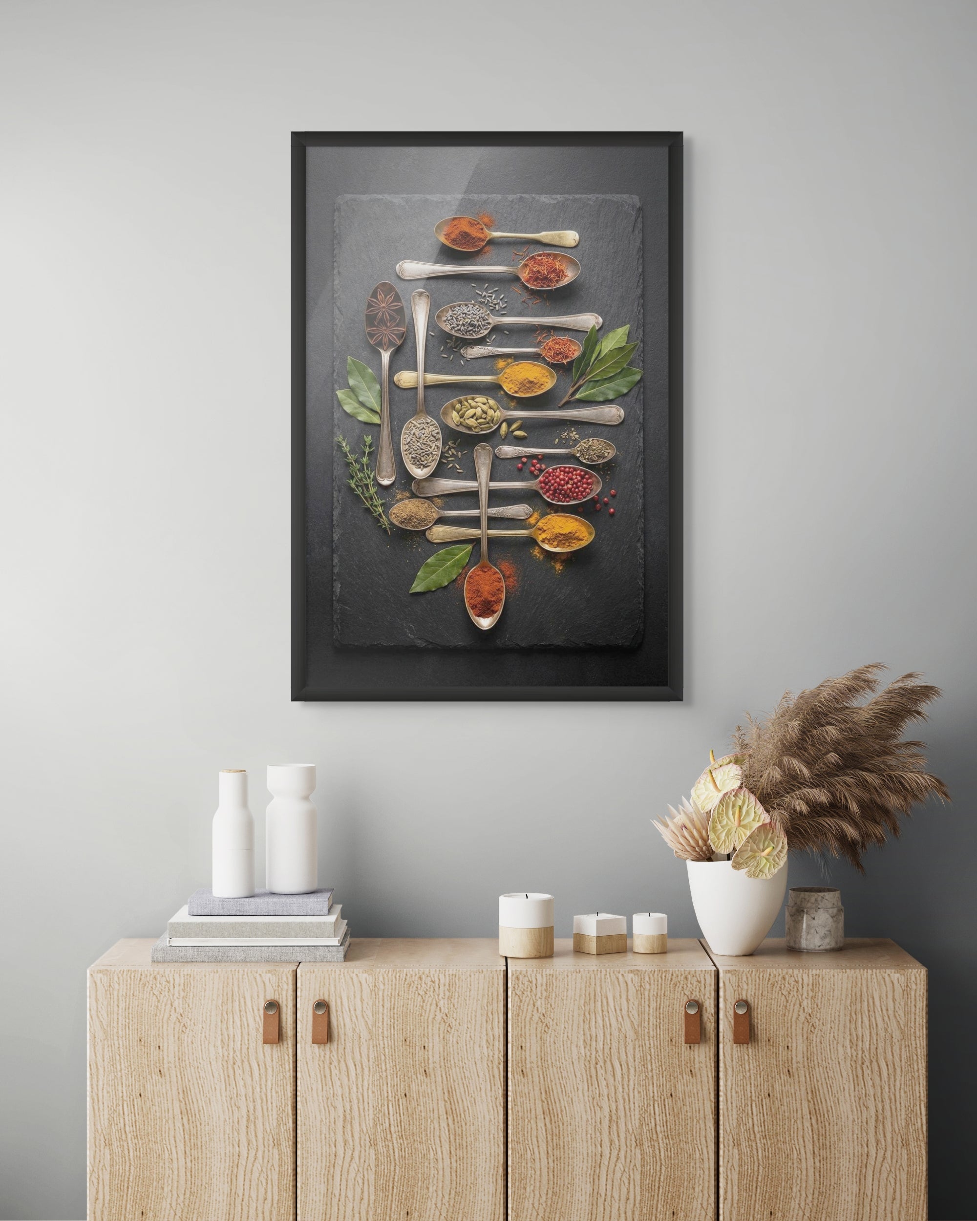 Specerijen Wanddecoratie Zwart – Sfeervolle Keuken Canvas of Aluminium Print