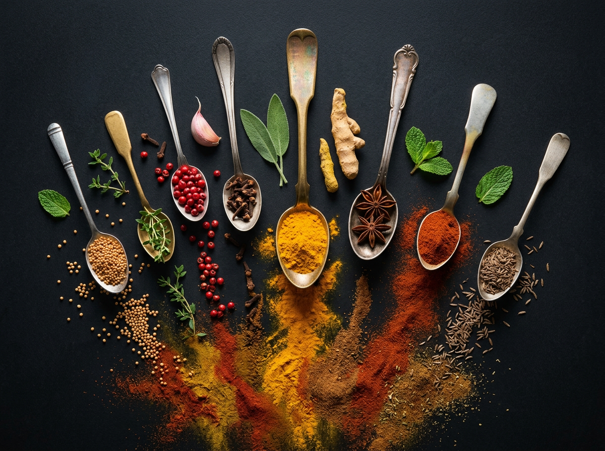 Spice Symphony Splash wanddecoratie met kleurrijke explosie van specerijen