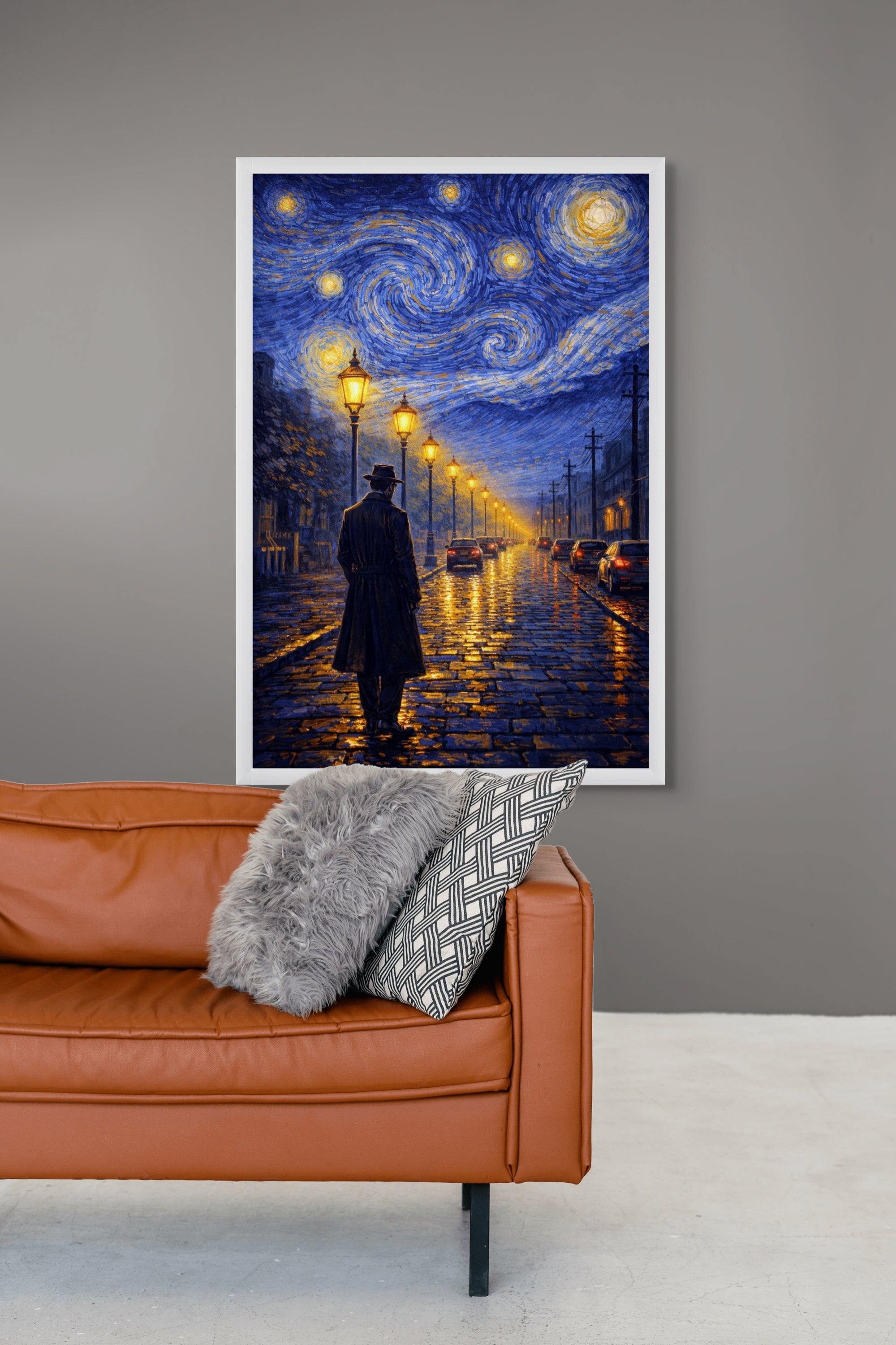 Sterrennacht Stad Wanddecoratie – Romantische Wandeling Canvas Print
