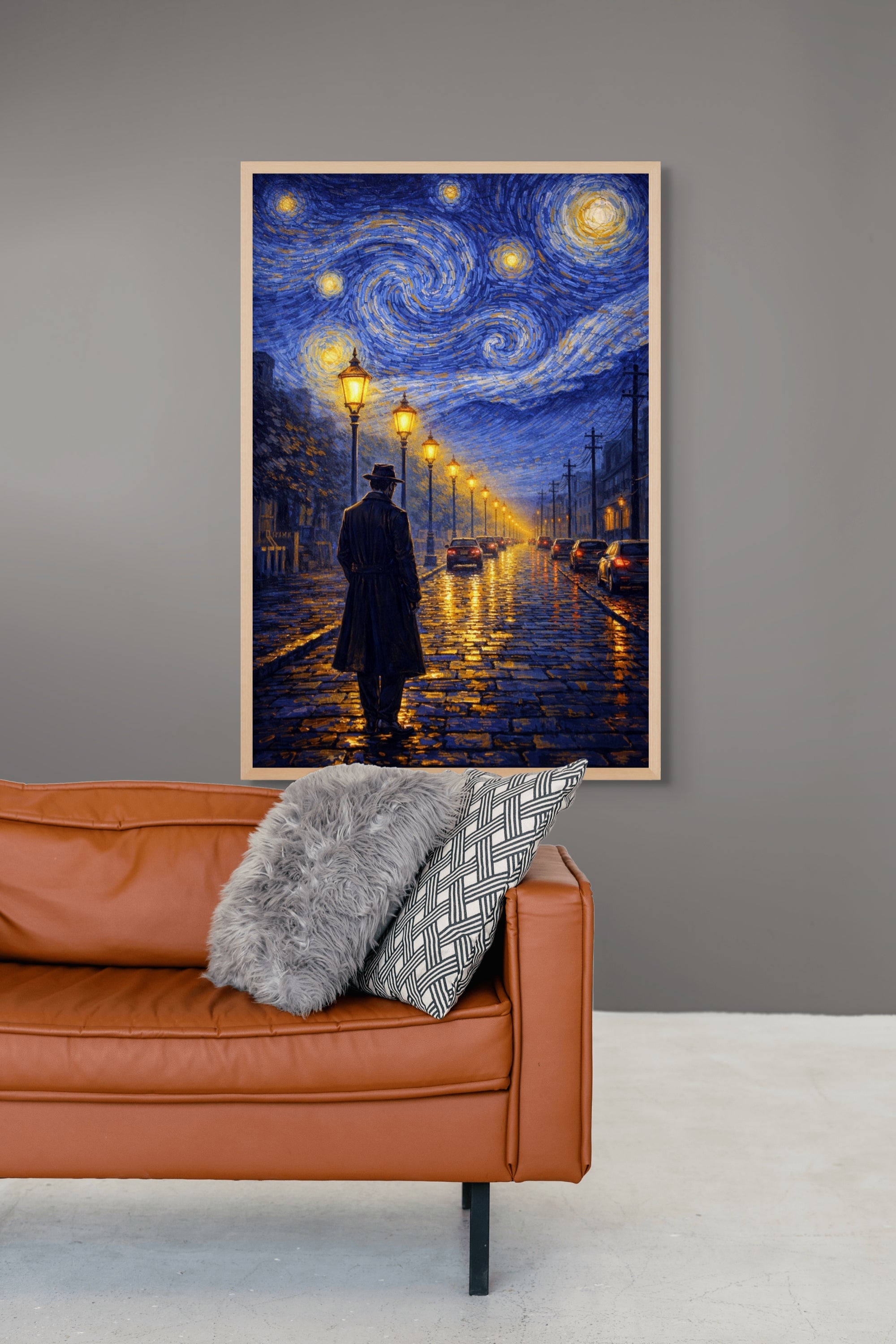 Sterrennacht Stad Wanddecoratie – Romantische Wandeling Canvas Print