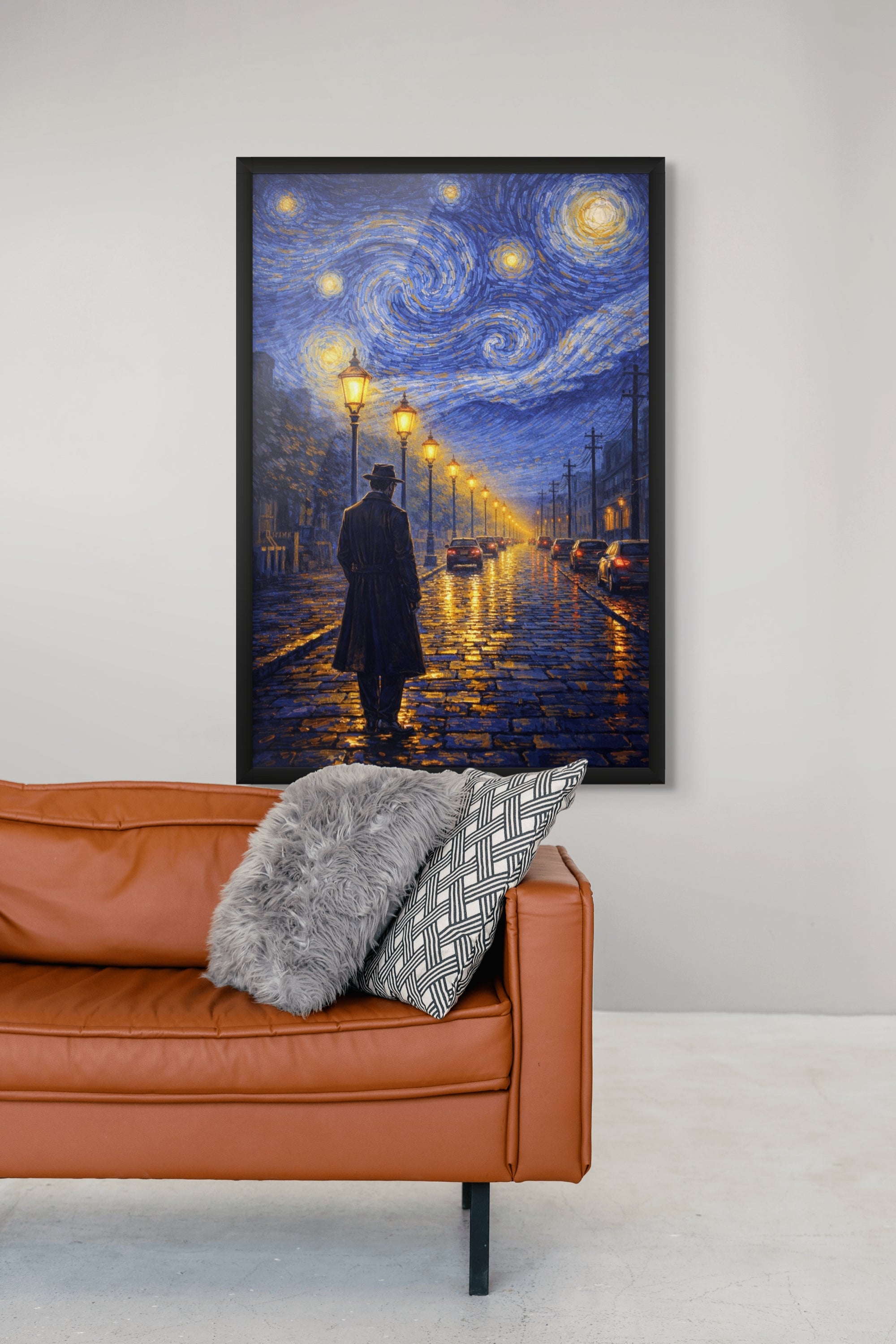 Sterrennacht Stad Wanddecoratie – Romantische Wandeling Canvas Print