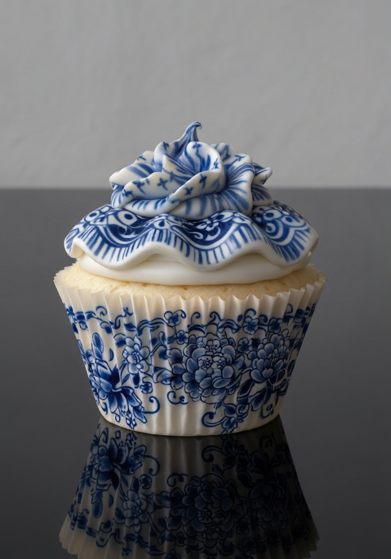 Suiker & Delfts Blauw wanddecoratie met zoet gebak in klassiek Delfts blauw