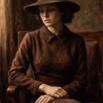 Sunlit Elegance – dame met bruine hoed in warm licht