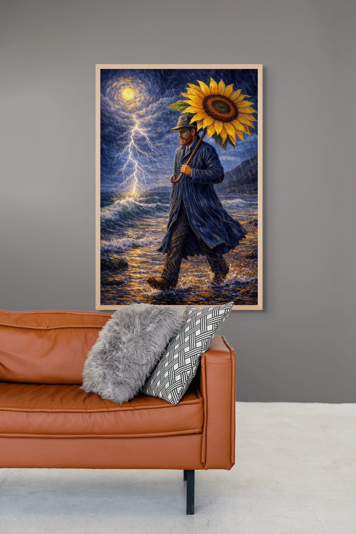 Surreal Sunflower Storm Seaside Schilderij