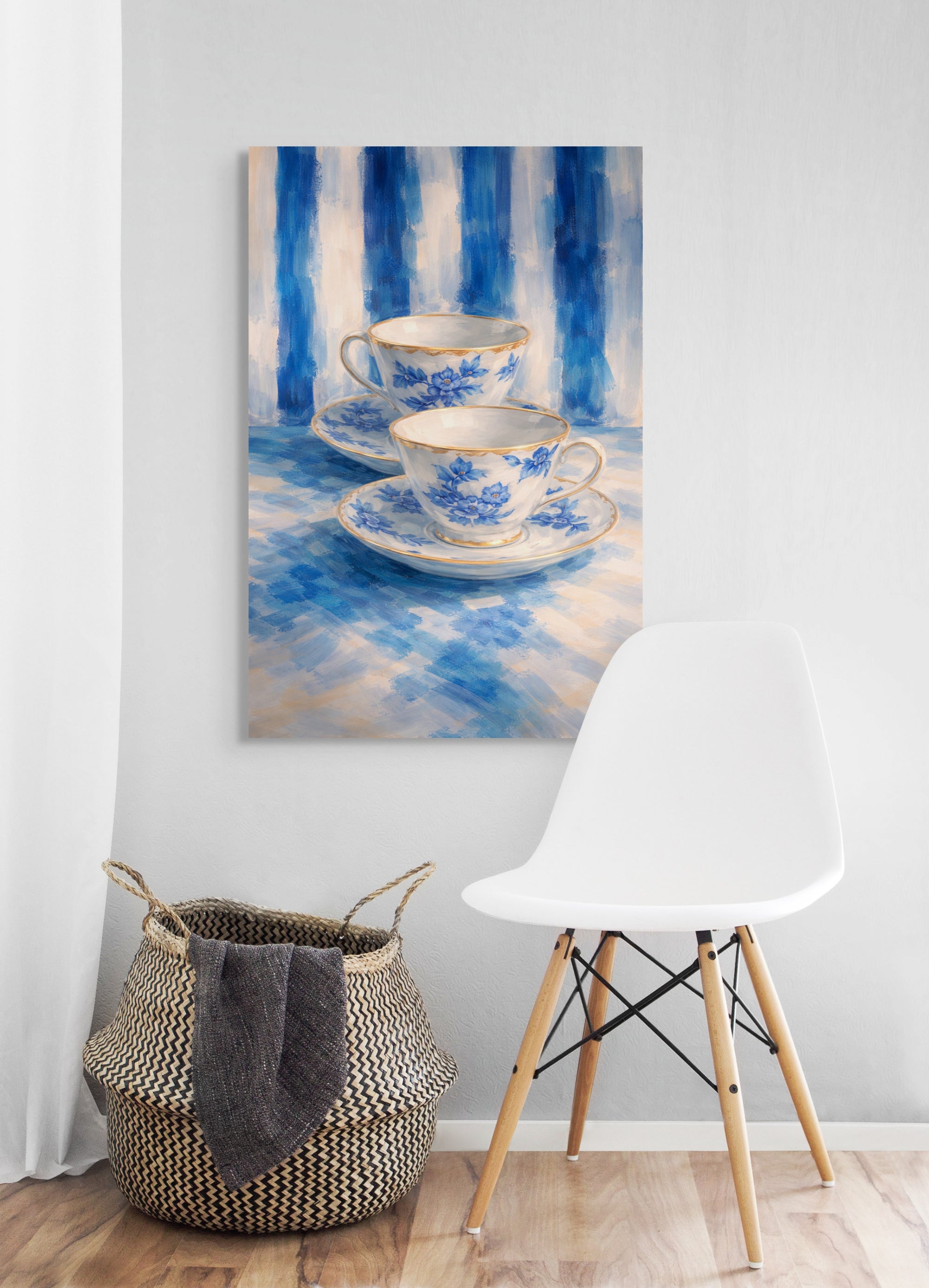 Delfts Blauw Theetijd Wanddecoratie – Nederlandse Stijl Canvas Print
