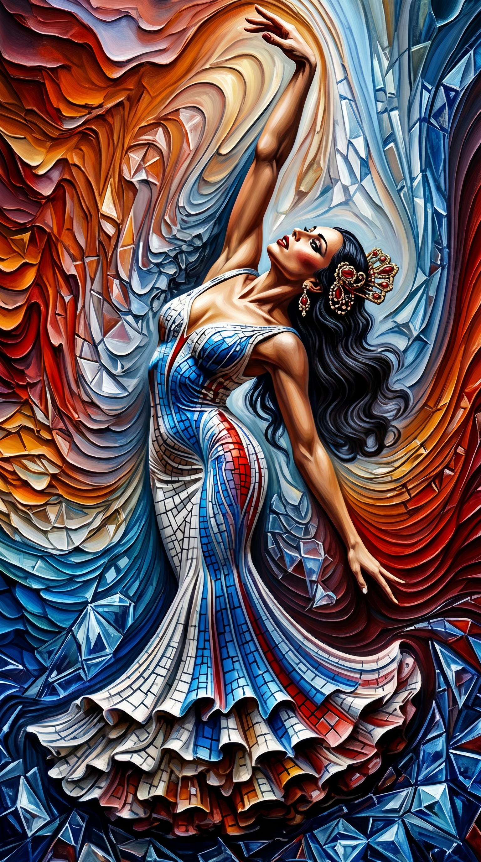 Cubist Flamenco Elegance Wanddecoratie – Abstract Danseres Canvas Print