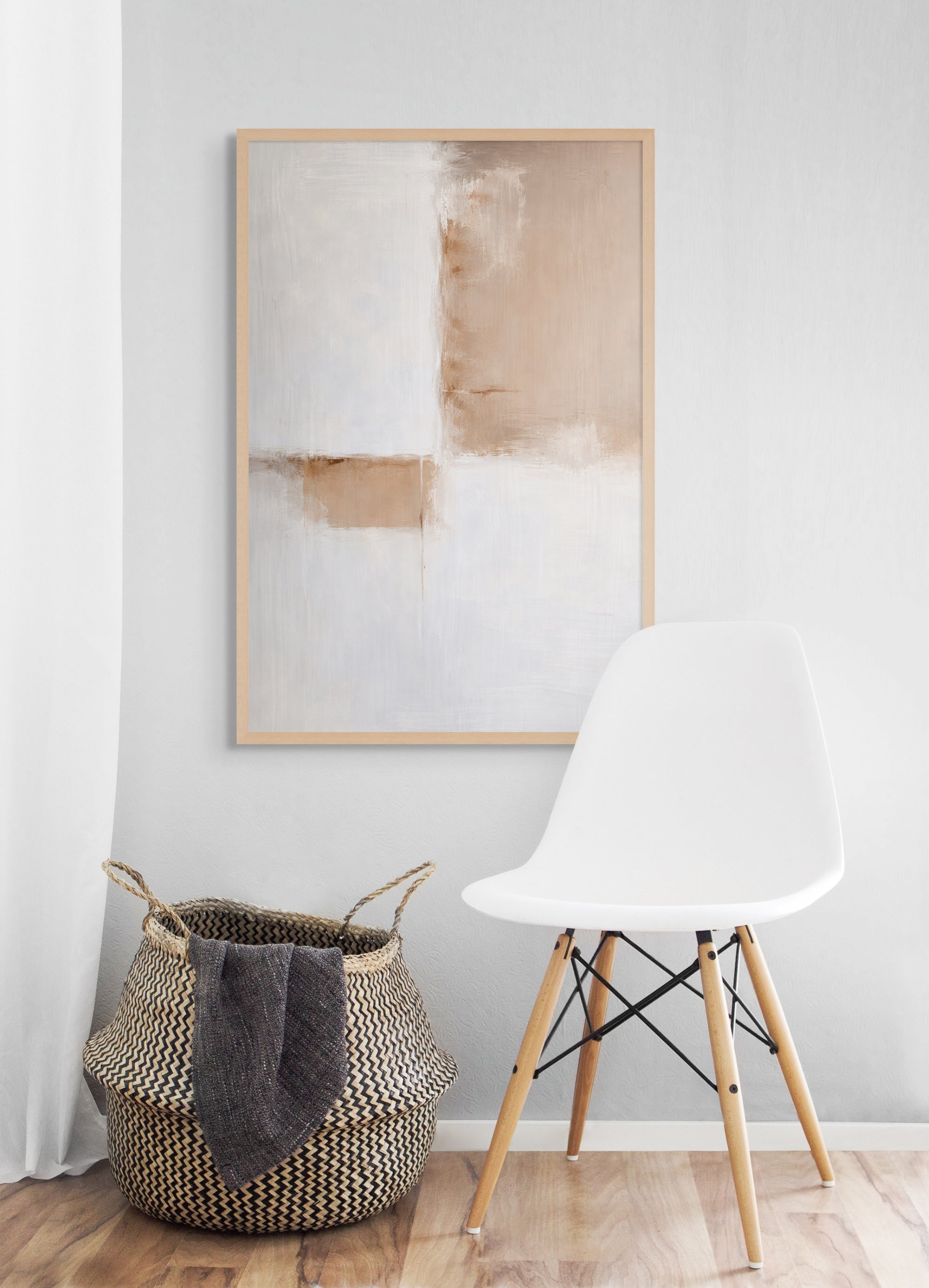 Abstract Lijnen Wanddecoratie Vanille – Minimalistisch Canvas Woonkamer Print