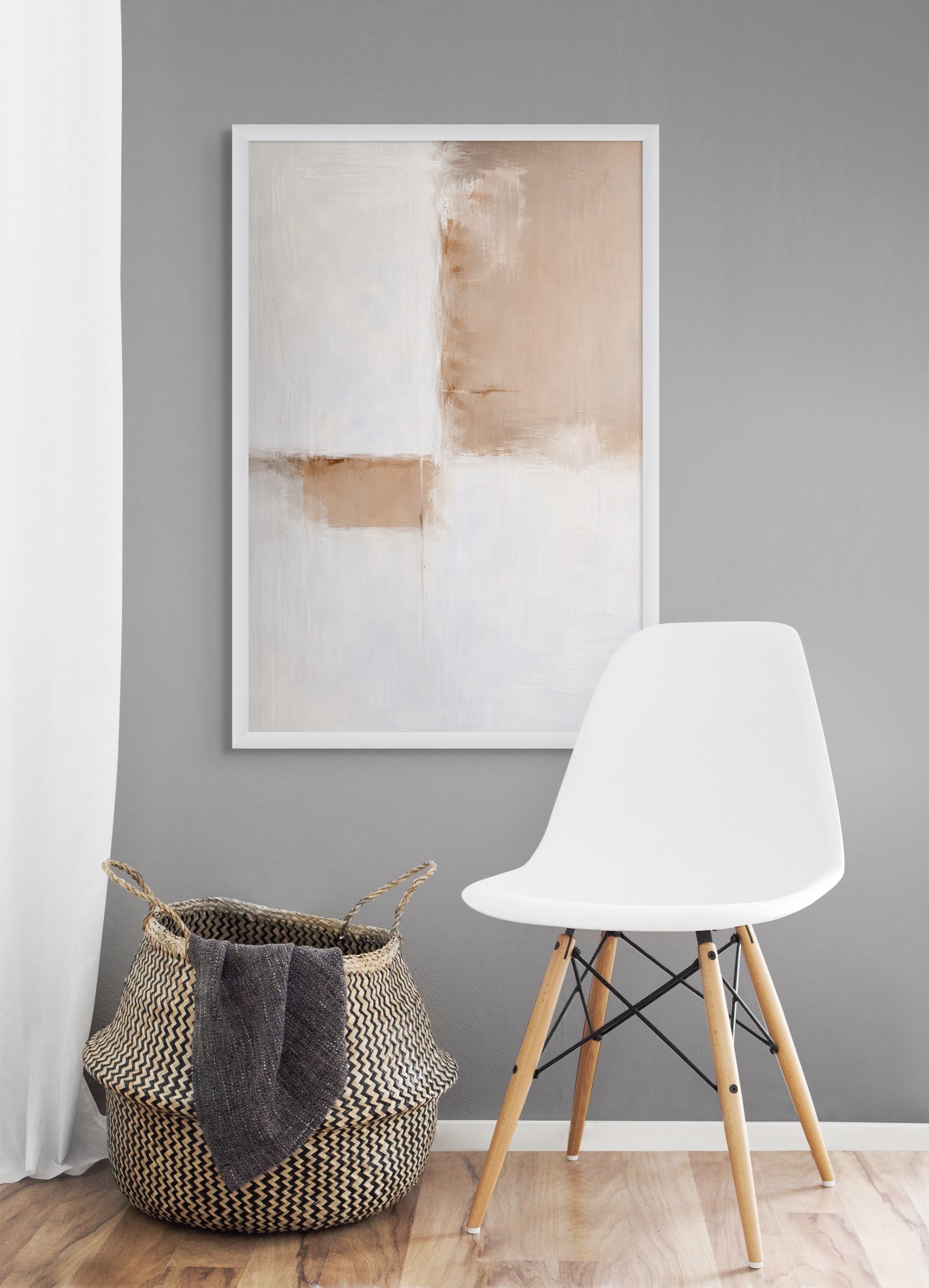 Abstract Lijnen Wanddecoratie Vanille – Minimalistisch Canvas Woonkamer Print