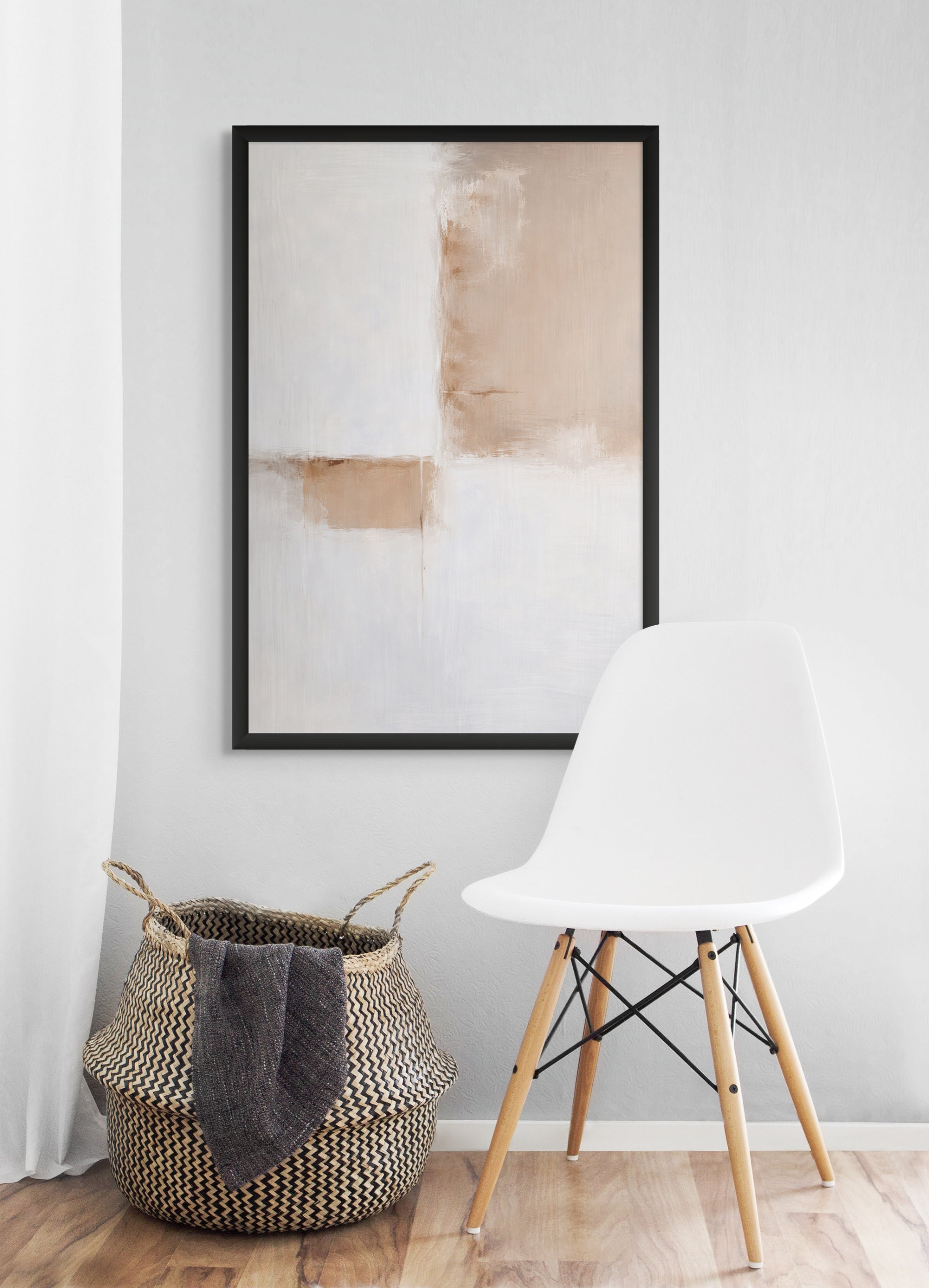 Abstract Lijnen Wanddecoratie Vanille – Minimalistisch Canvas Woonkamer Print
