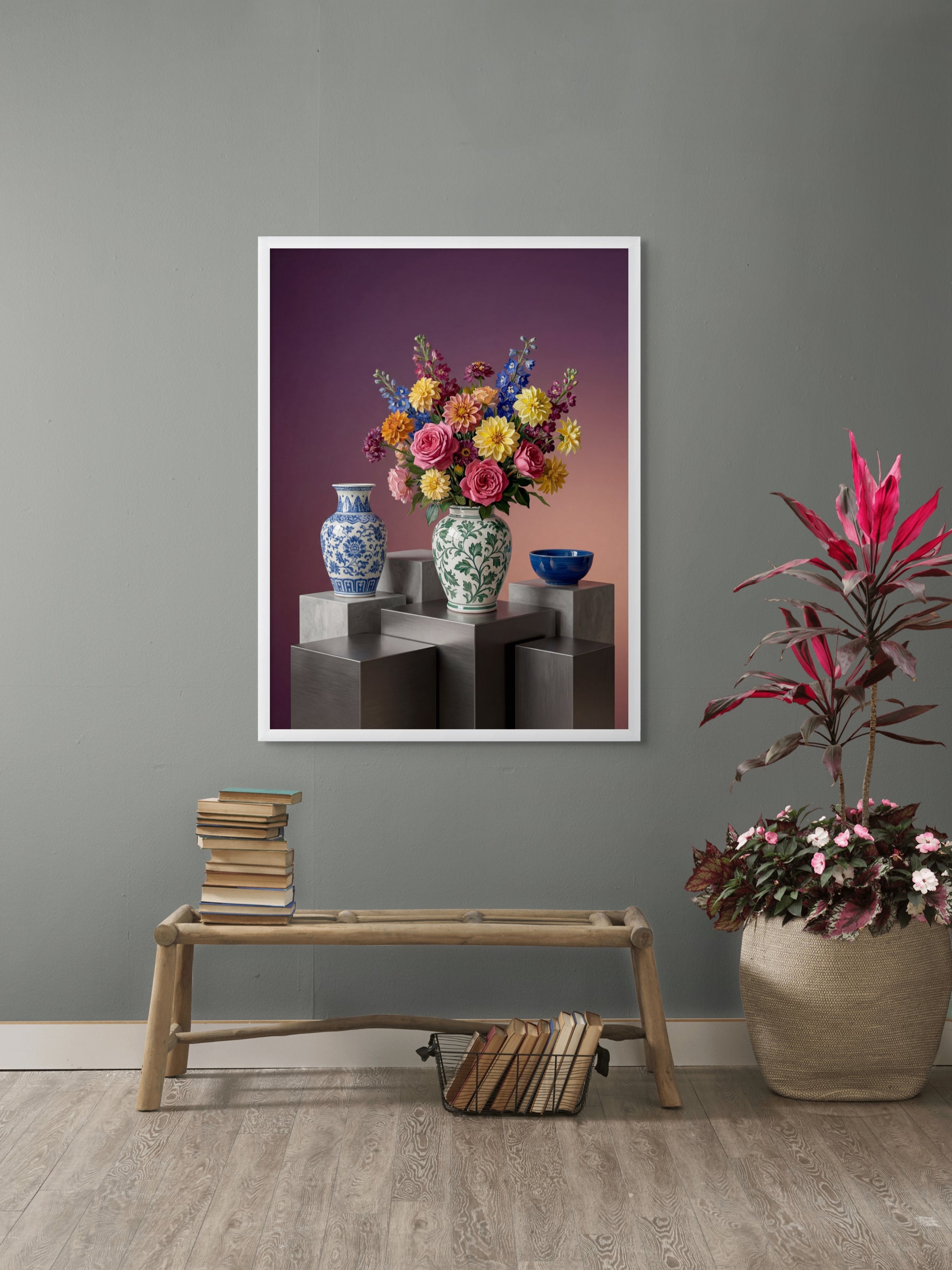 Velvet Bloom Parade Wanddecoratie – Kleurrijke Bloemen Canvas Print