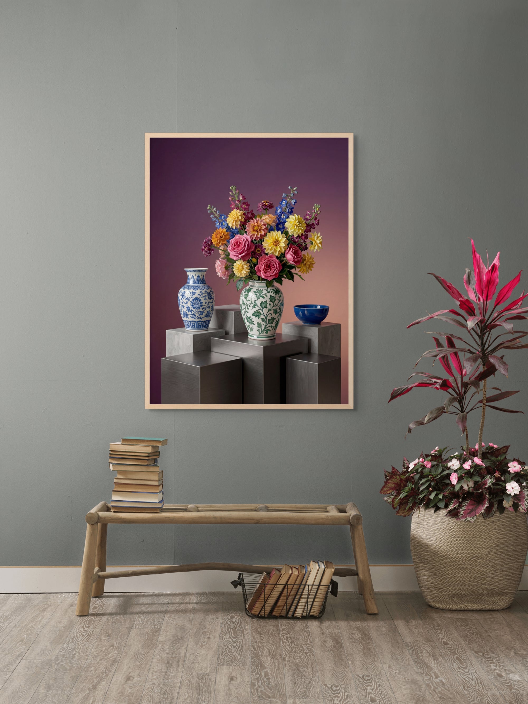 Velvet Bloom Parade Wanddecoratie – Kleurrijke Bloemen Canvas Print