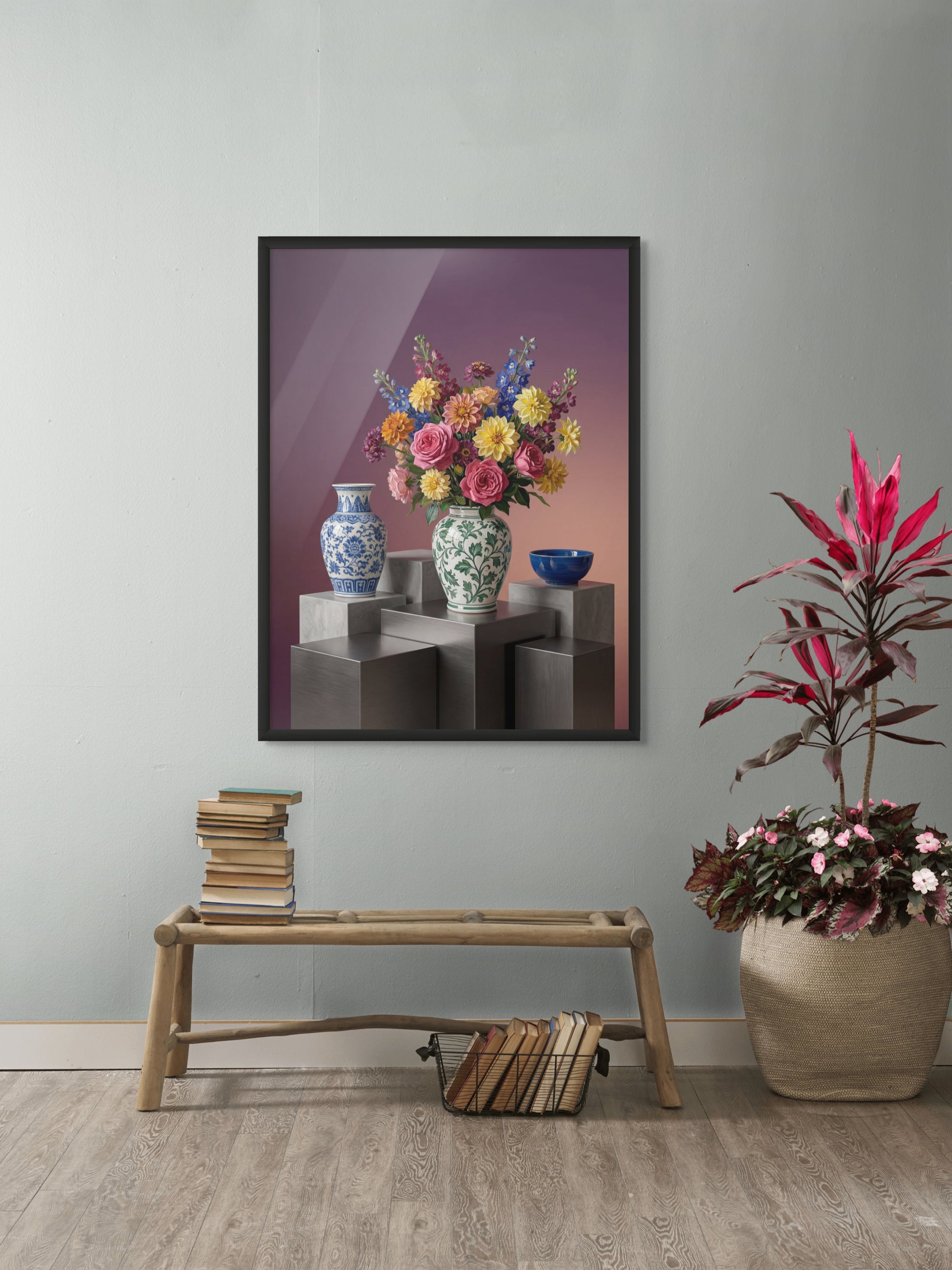 Velvet Bloom Parade Wanddecoratie – Kleurrijke Bloemen Canvas Print