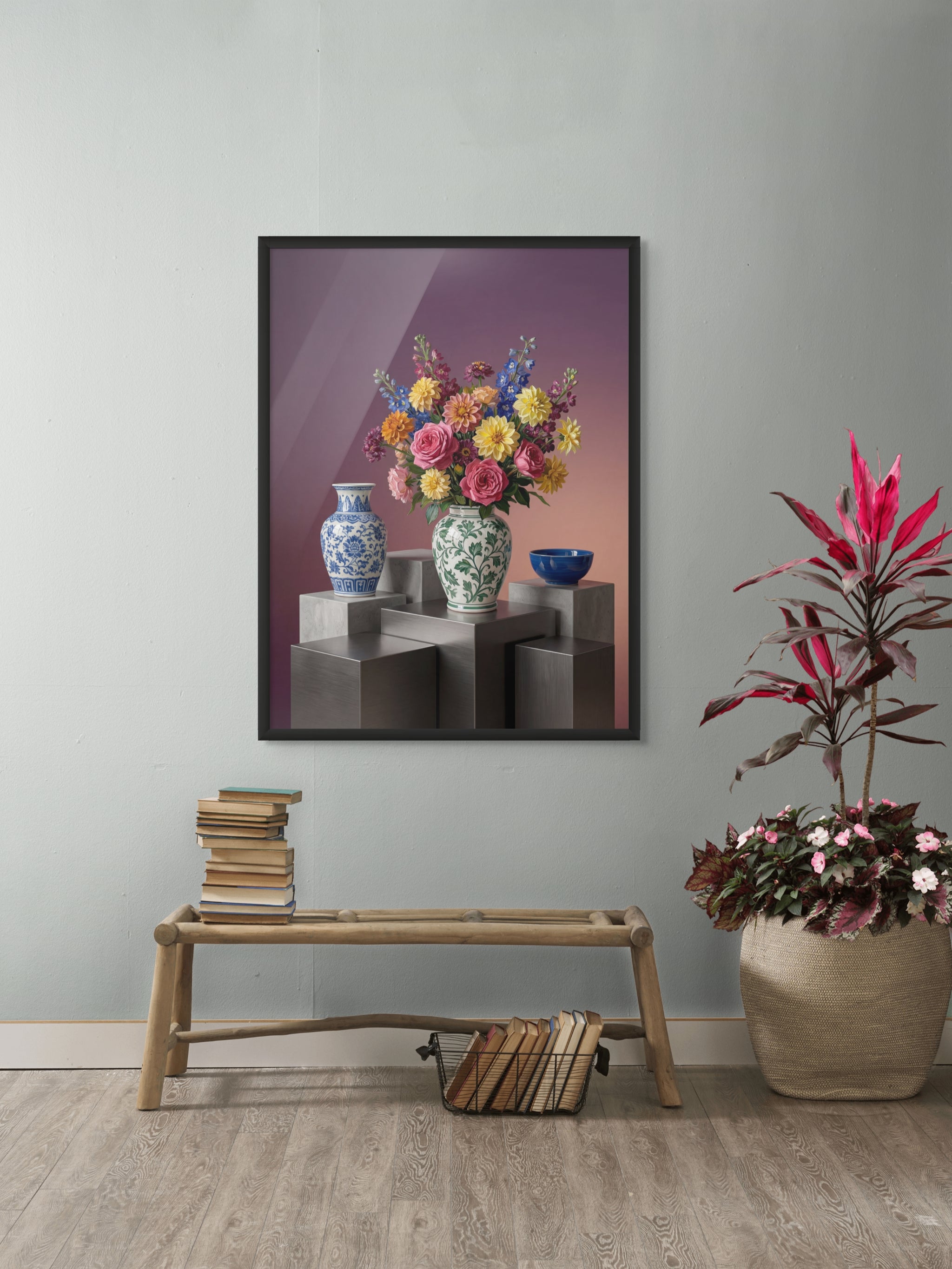 Velvet Bloom Parade Wanddecoratie – Kleurrijke Bloemen Canvas Print