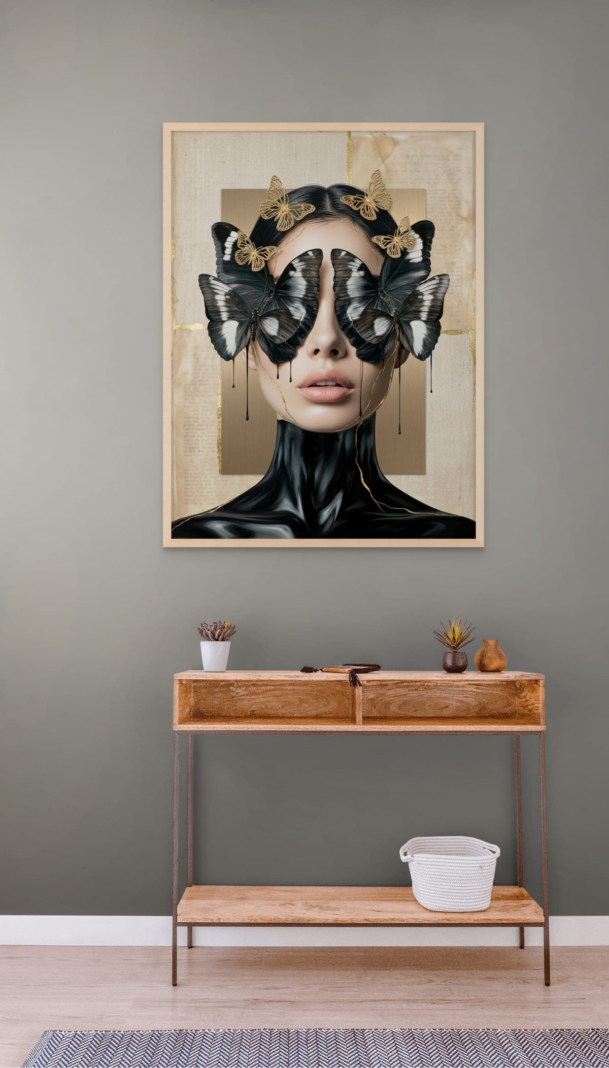 Verborgene Schönheit in Schwarz und Gold – Wandbild auf Leinwand, Aluminium oder Poster