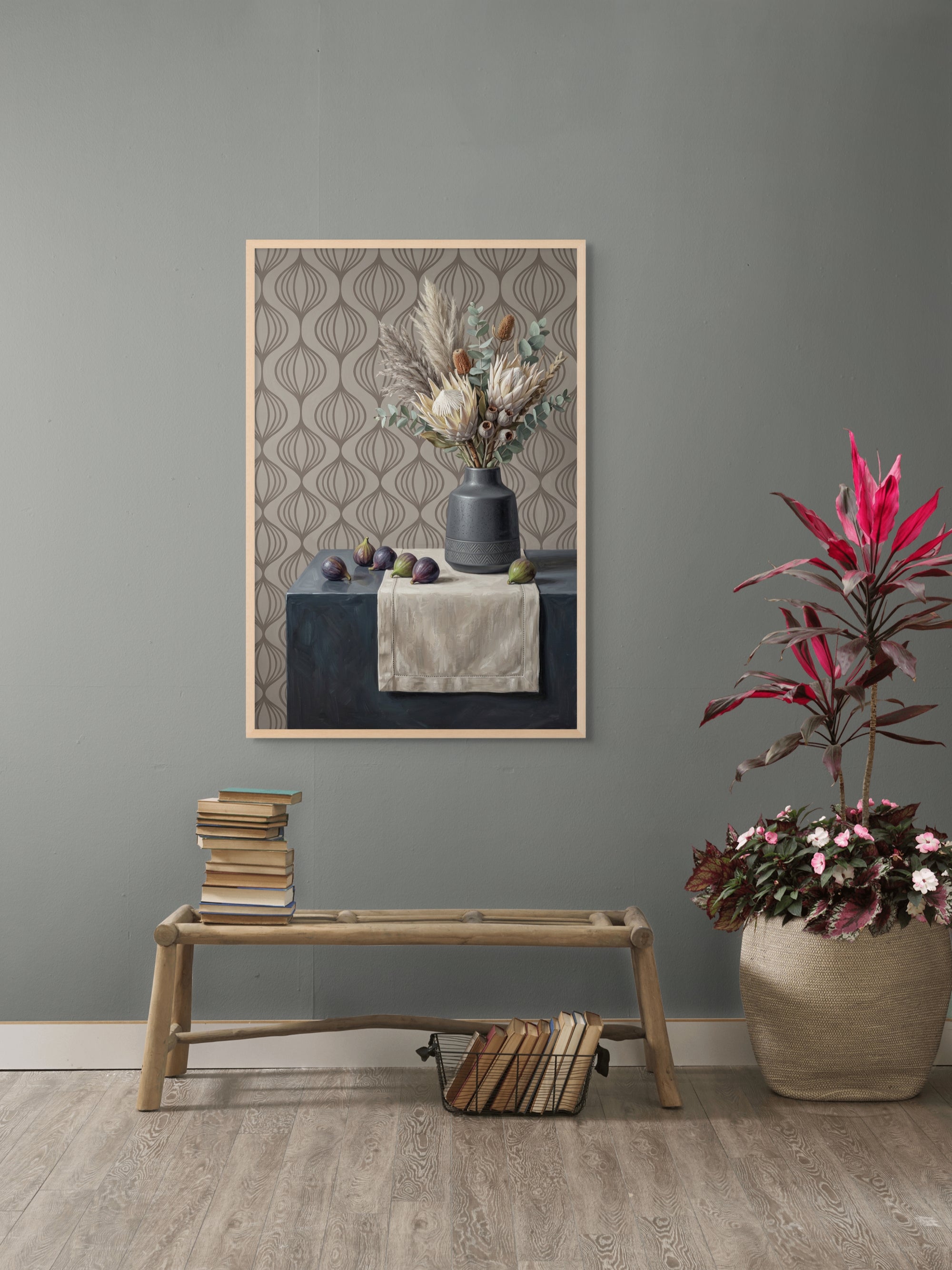 Feigen auf Samttisch – Wandbild auf Leinwand, Aluminium oder Poster