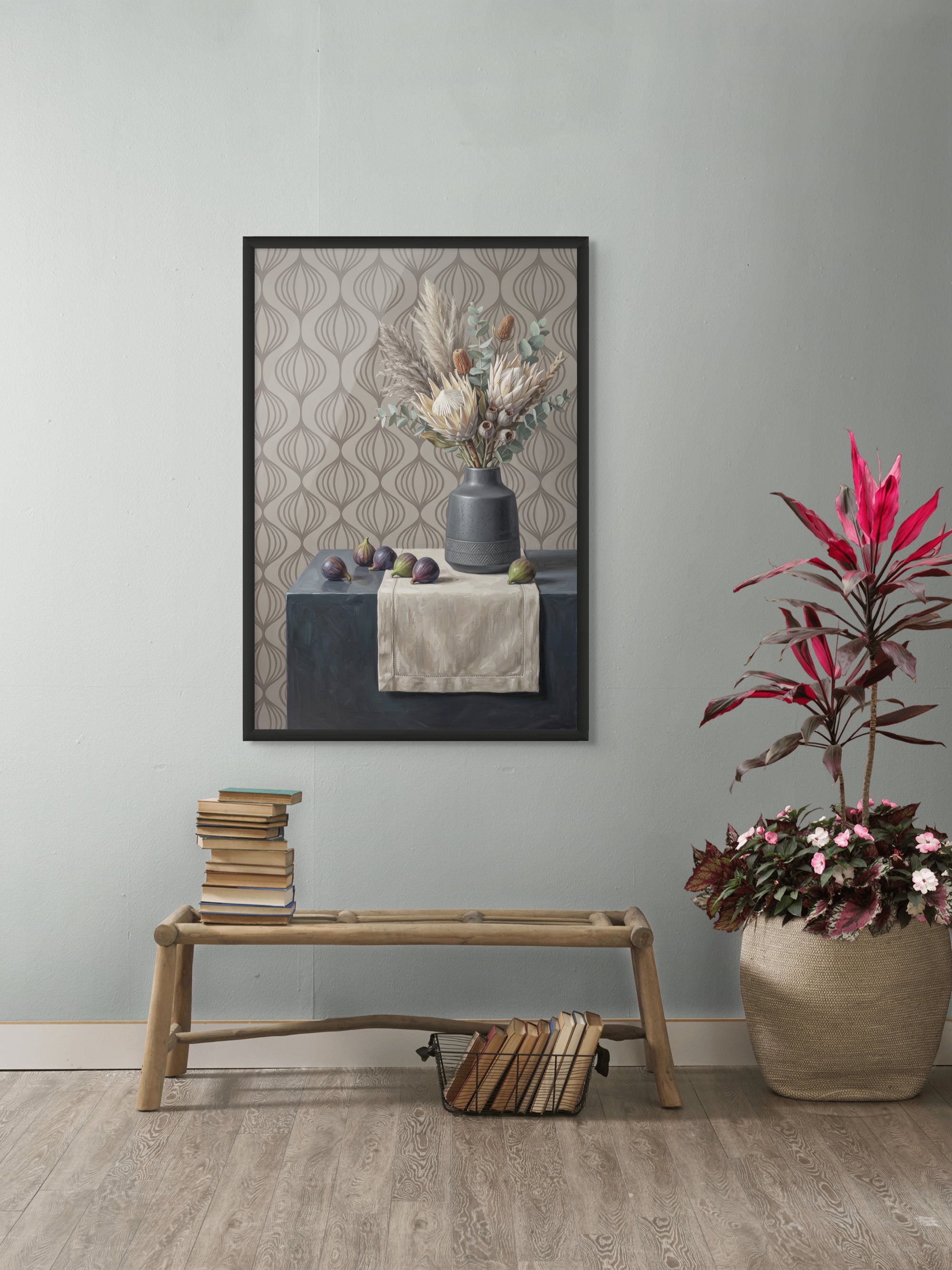 Feigen auf Samttisch – Wandbild auf Leinwand, Aluminium oder Poster