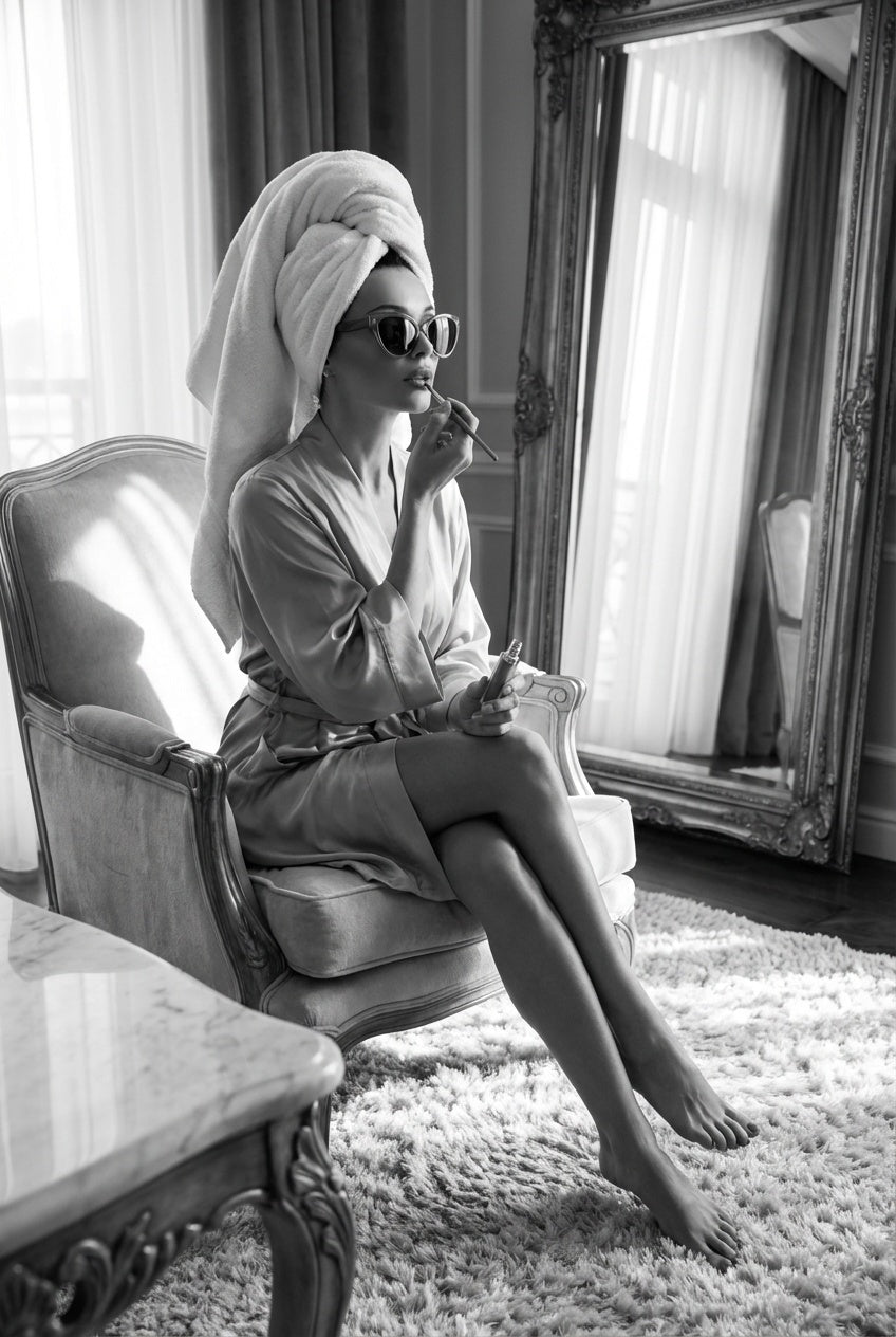Ochtendglamour in Stilte wanddecoratie met serene glamoureuze sfeer in zacht ochtendlicht
