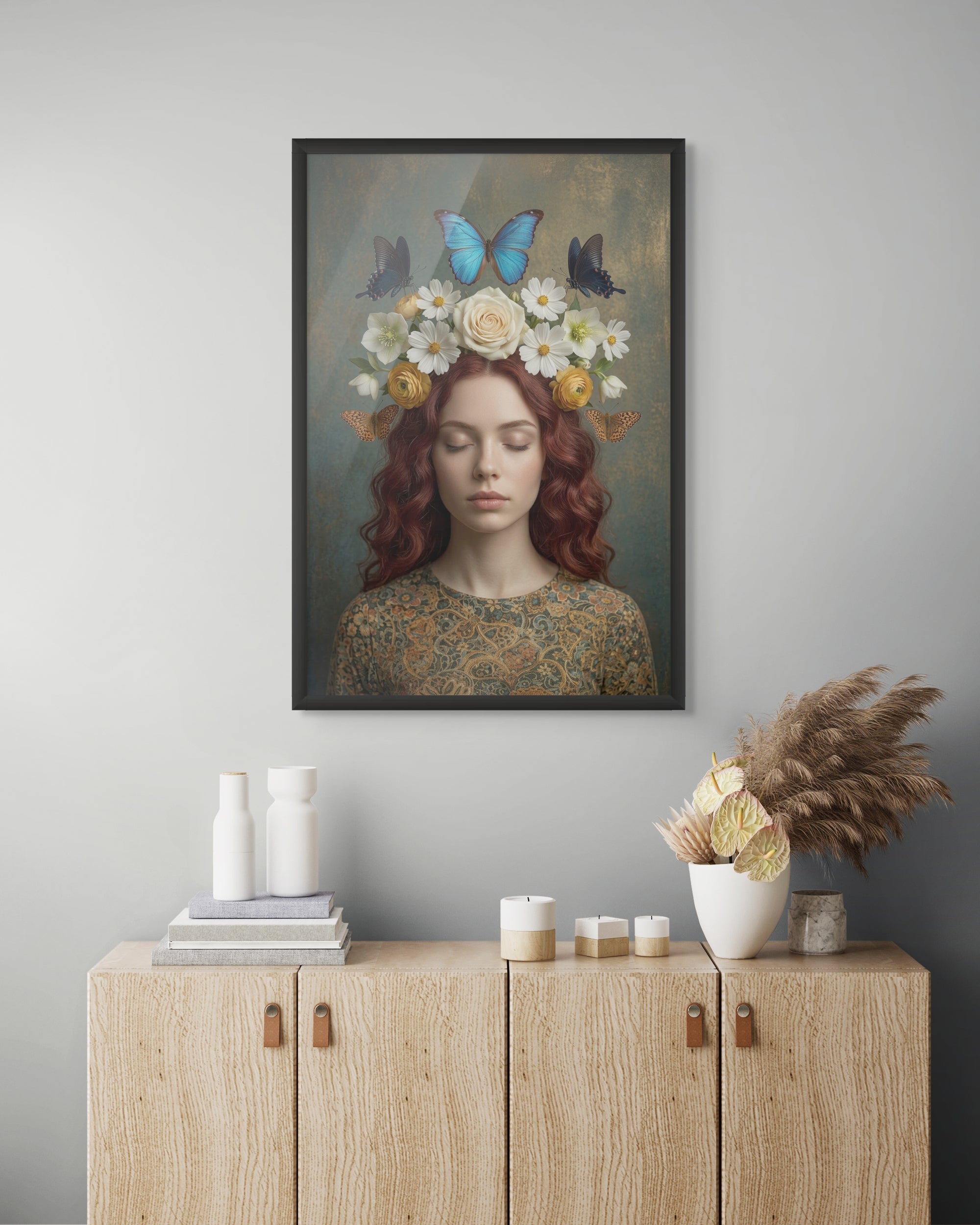 Vlinder Portret Wanddecoratie – Mysterieuze Canvas Woonkamer Print