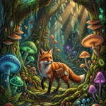 Vos met Tijdtas in het Fluisterbos Wanddecoratie – Fantasie Dieren Canvas Print
