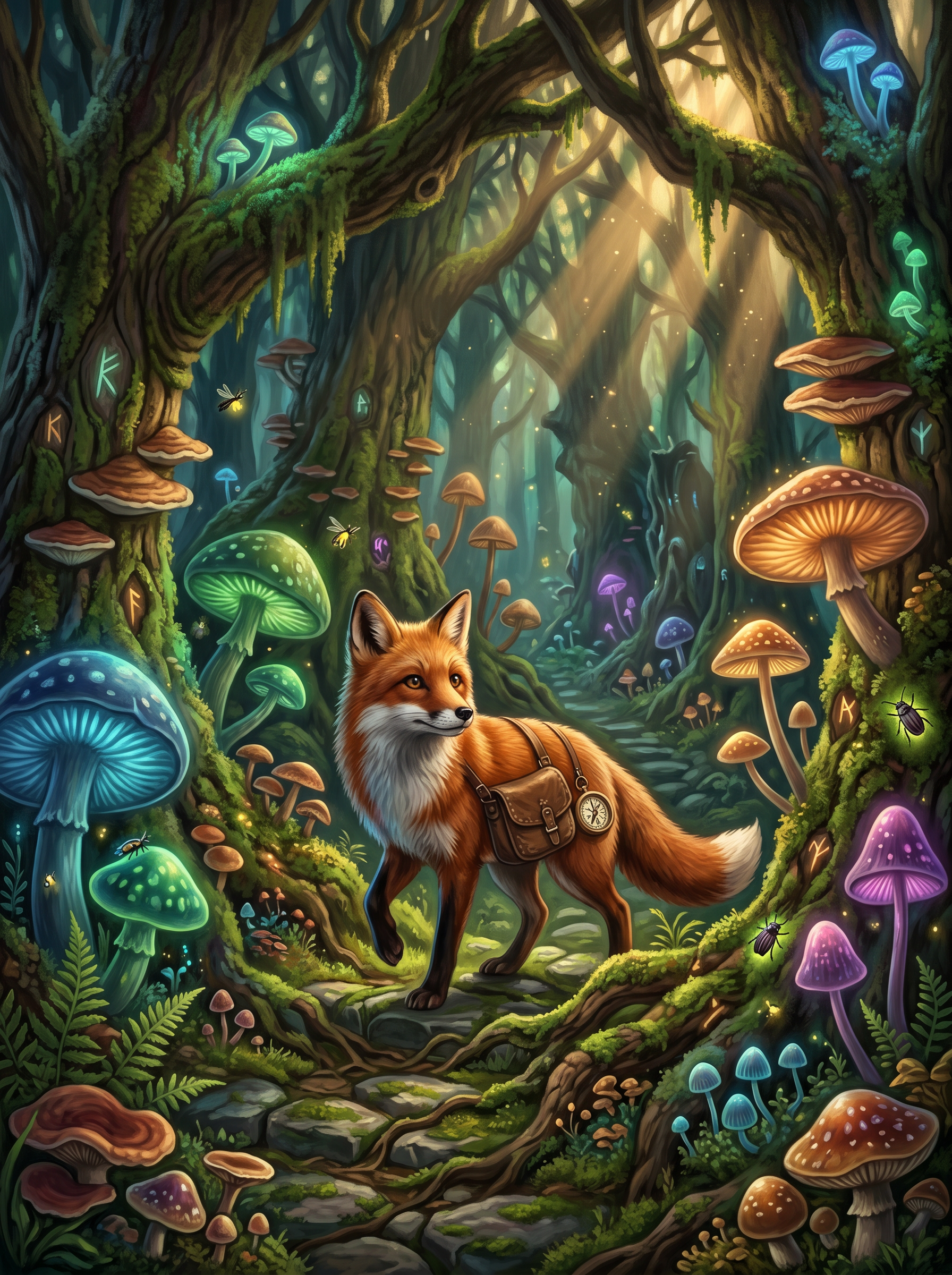 Vos met Tijdtas in het Fluisterbos Wanddecoratie – Fantasie Dieren Canvas Print
