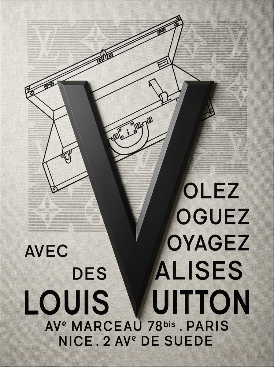 Voyage Noir met Vuitton wanddecoratie met stijlvolle reissfeer en luxe couture-flair