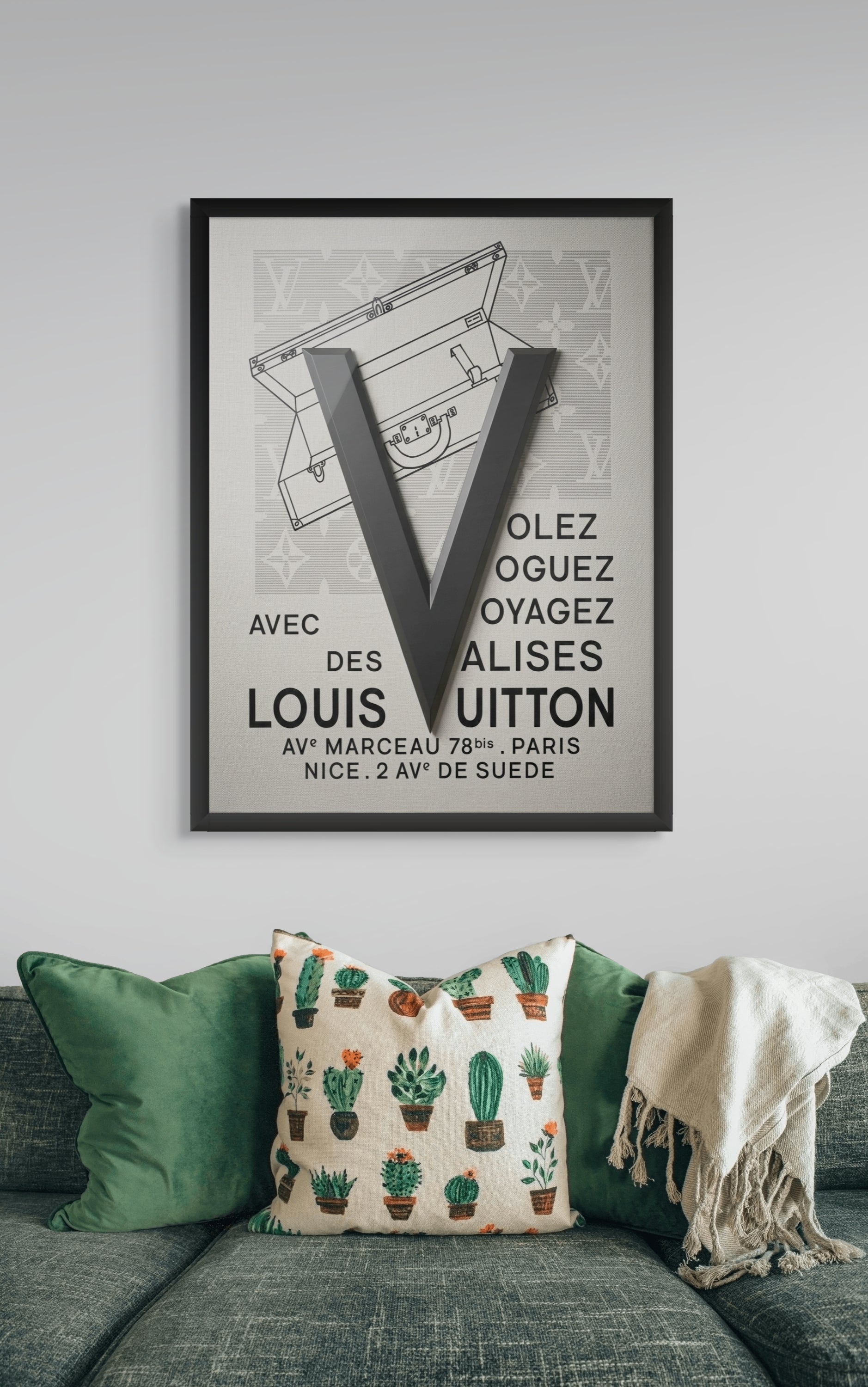 Voyage Noir mit Vuitton – Wandbild auf Leinwand, Aluminium oder Poster