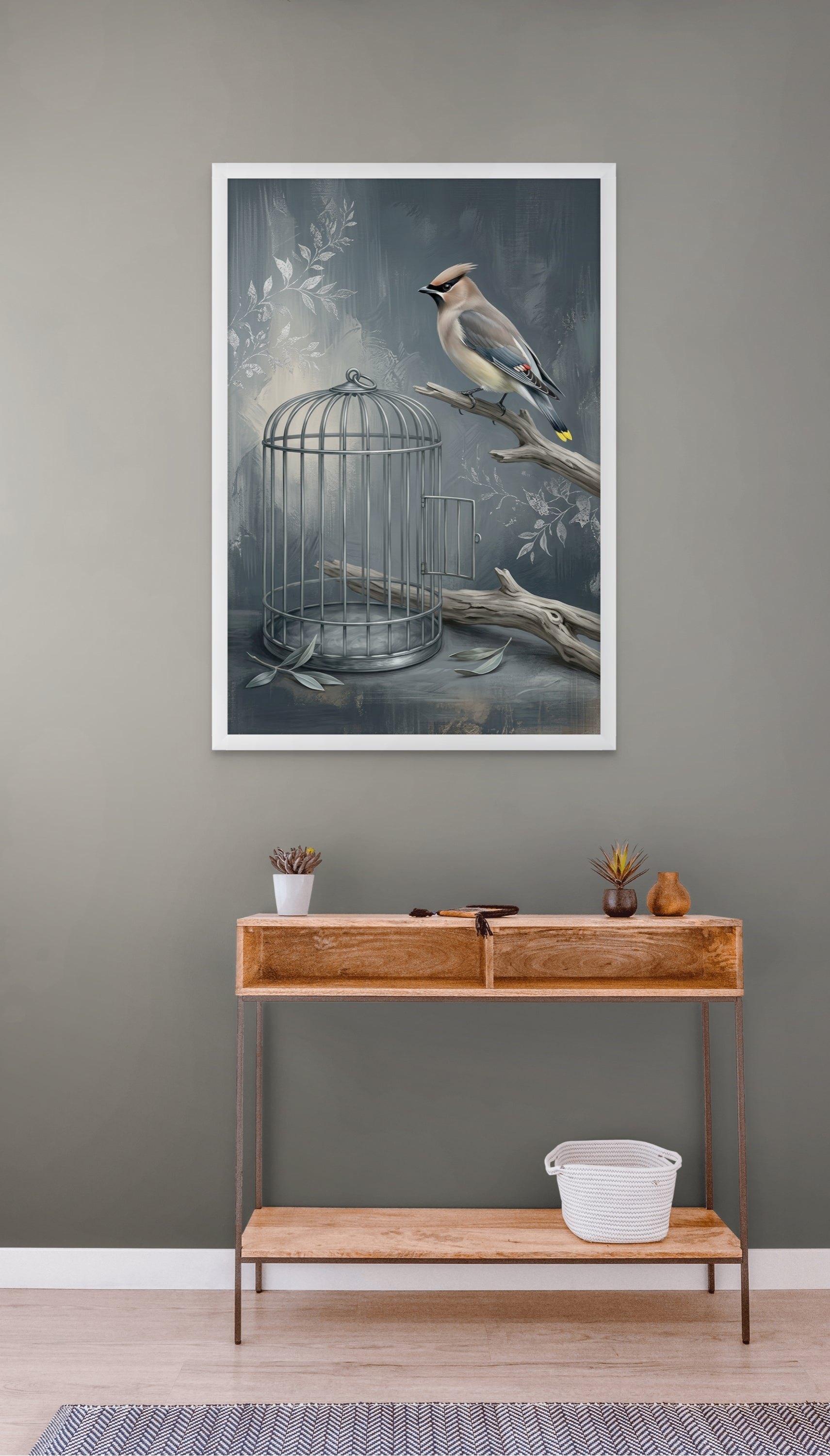 Vogel in Open Kooi Wanddecoratie – Vrijheid Natuur Canvas Print