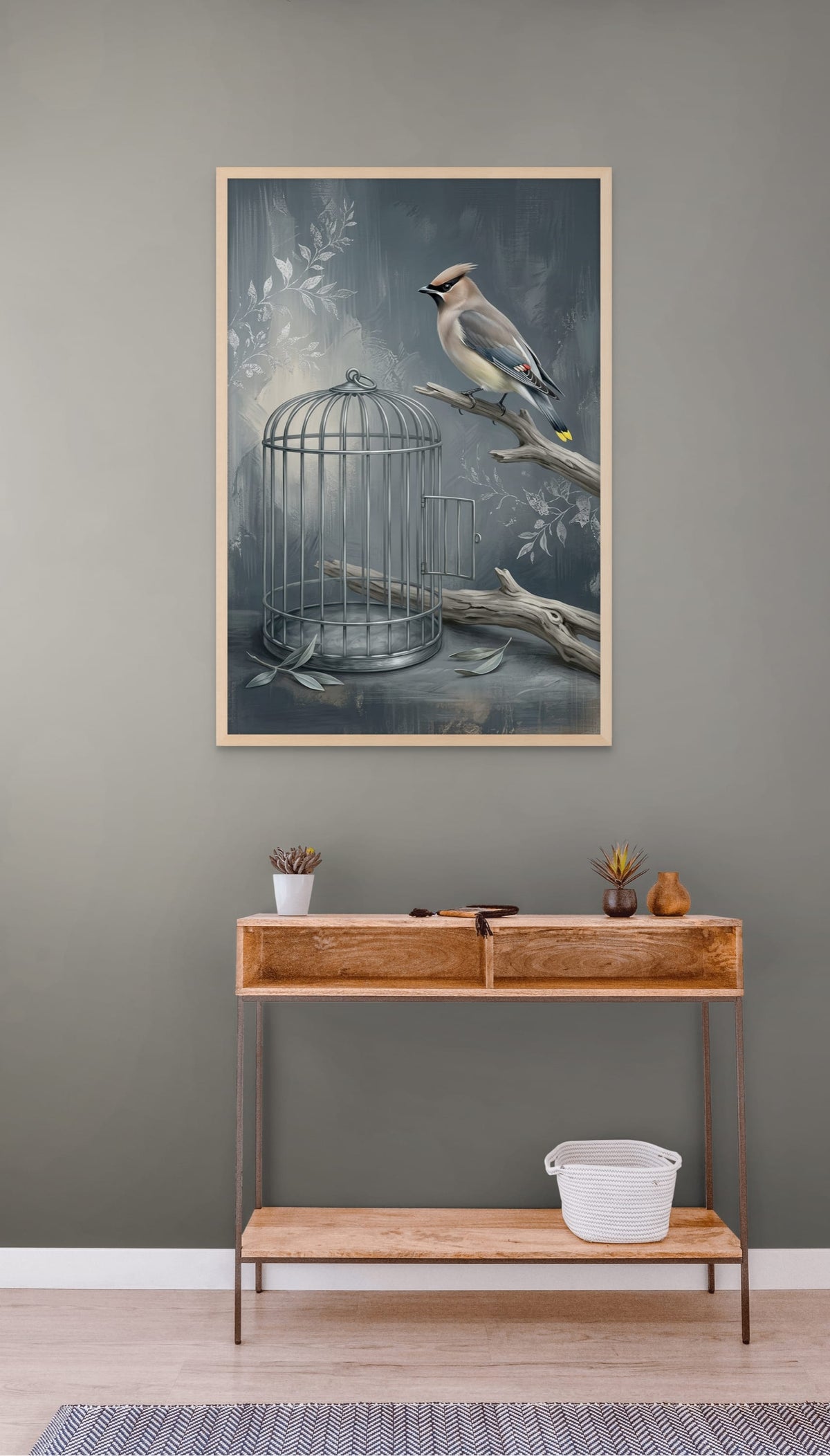 Freier Gesang an offenem Käfig – Wandbild auf Leinwand, Aluminium oder Poster