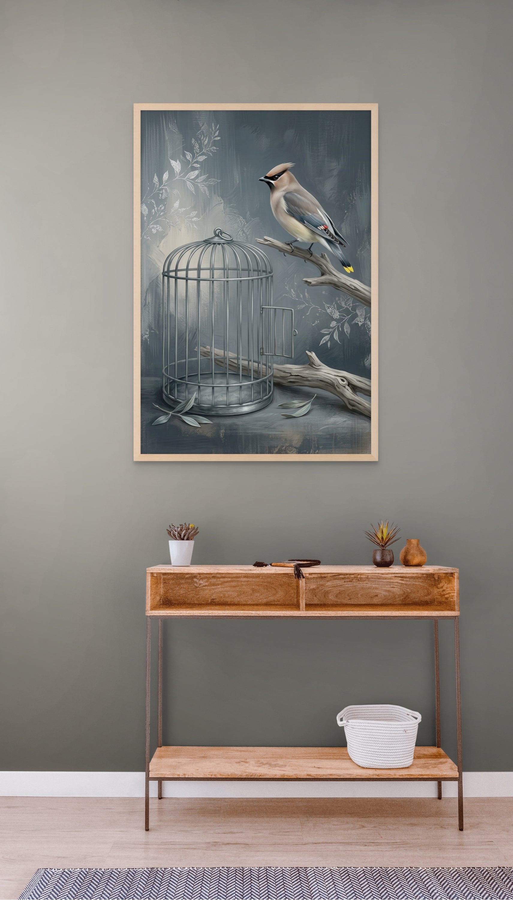 Vogel in Open Kooi Wanddecoratie – Vrijheid Natuur Canvas Print