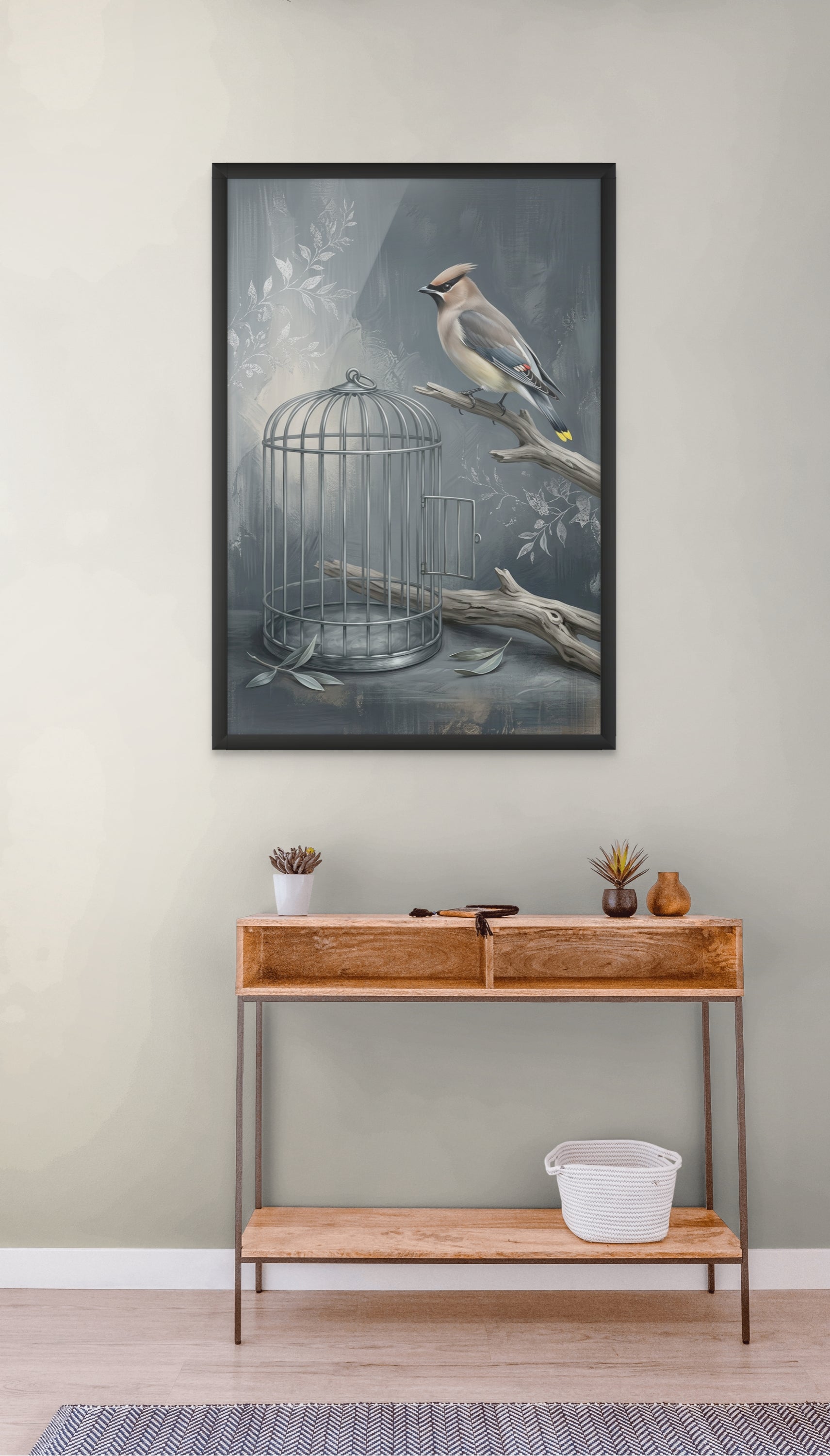 Vogel in Open Kooi Wanddecoratie – Vrijheid Natuur Canvas Print