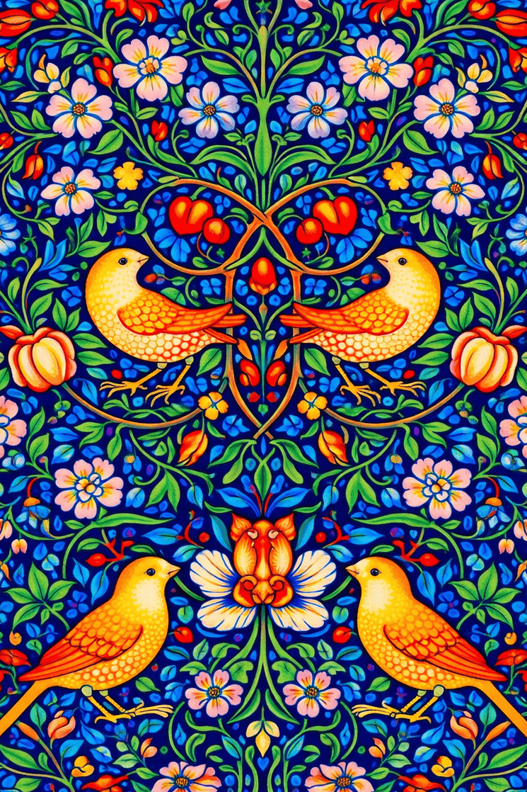 Zangvogels in de Bloementuin Schilderij