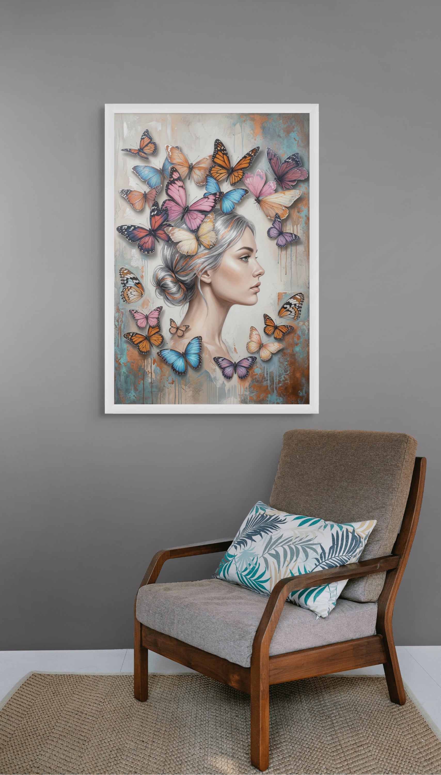 Zijdezacht Vlinder Portret Wanddecoratie – Elegante Vrouw Canvas Print