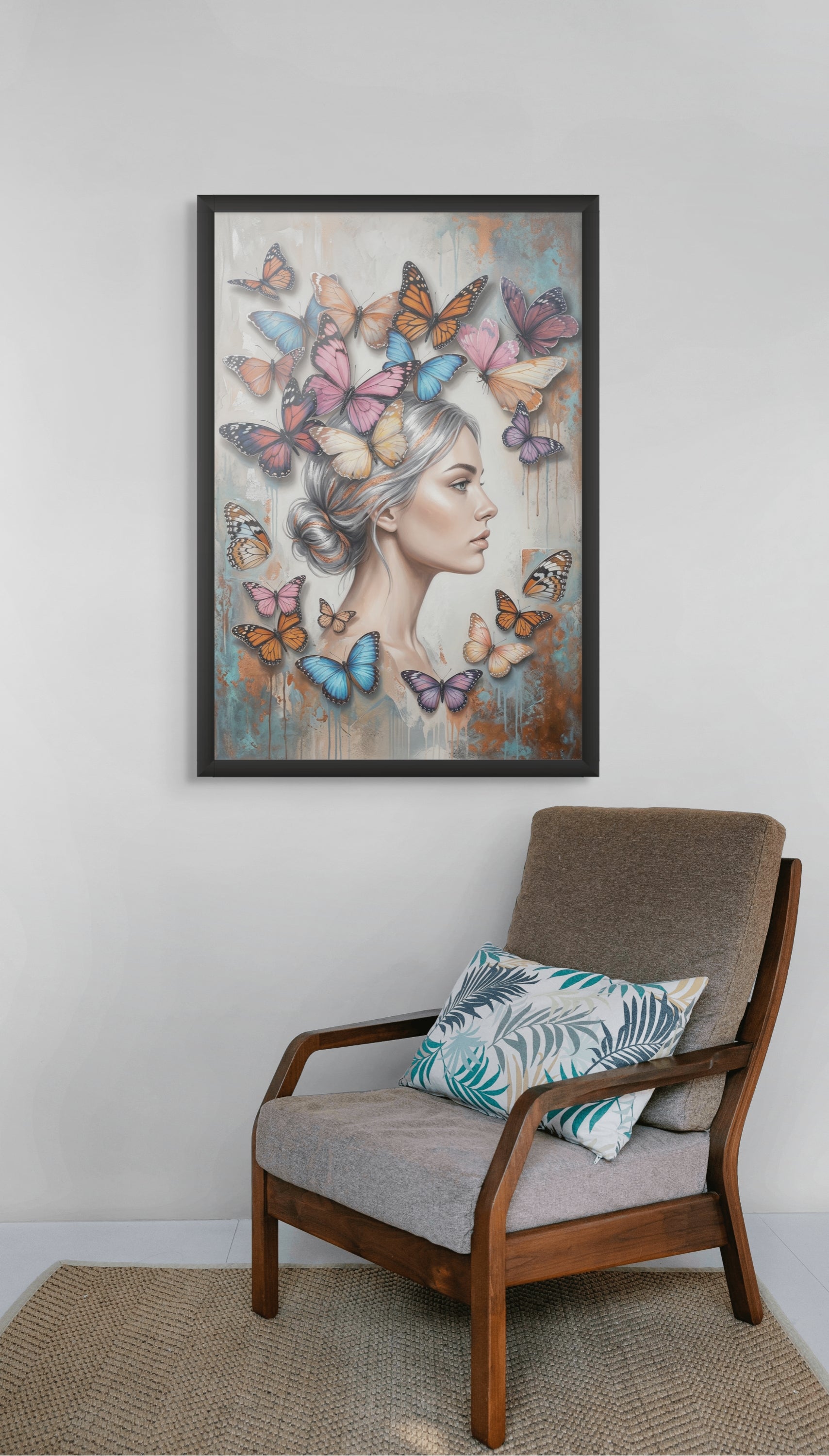 Zijdezacht Vlinder Portret Wanddecoratie – Elegante Vrouw Canvas Print